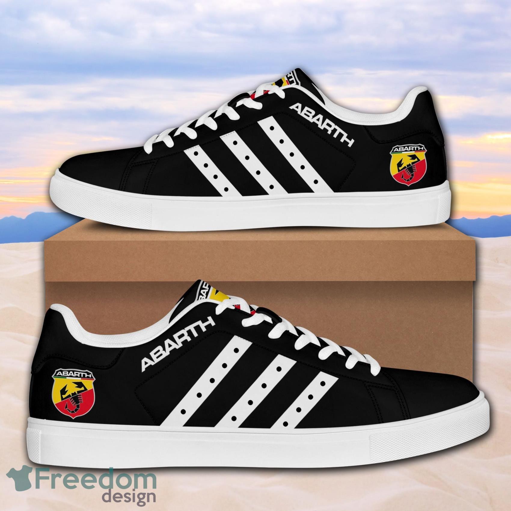 Abarth Sports Cars White Line Black Color Low Top Leather Skate Shoes For Men And Women Product Photo 1