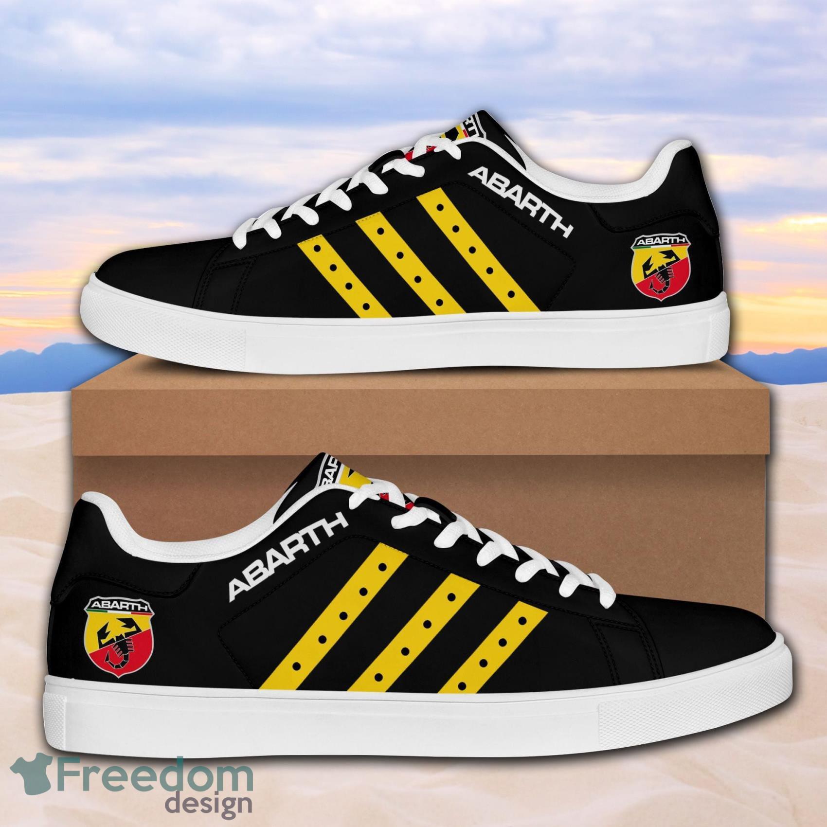 Abarth Sports Cars Yellow Line Black Color Low Top Leather Skate Shoes For Men And Women Product Photo 1