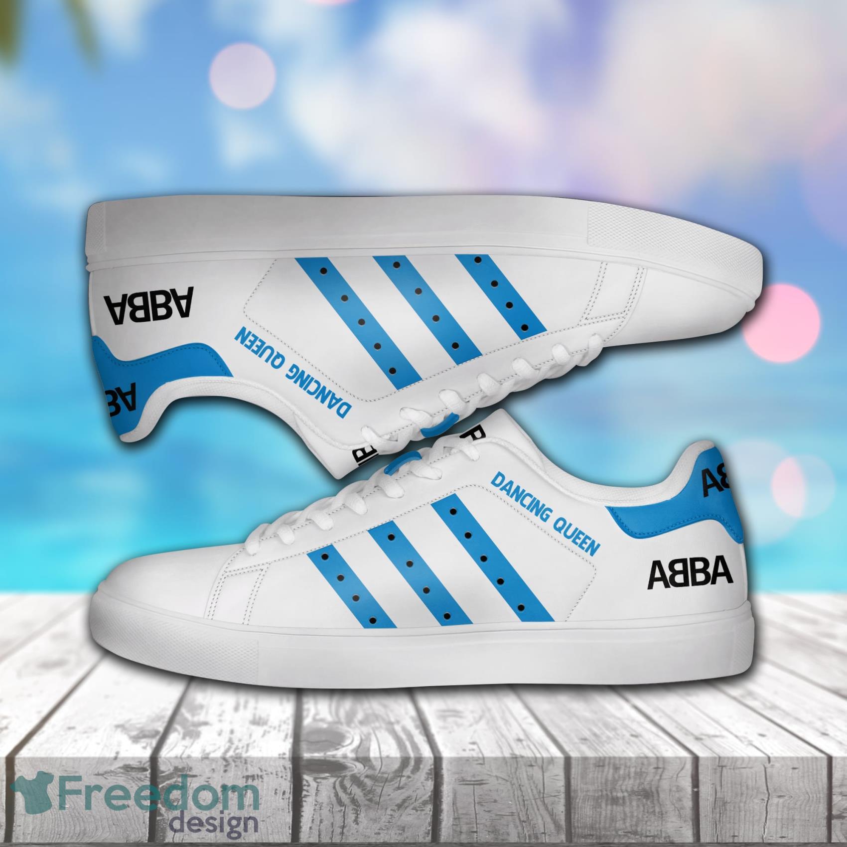 Abba Dancing Queen Blue White Low Top Leather Skate Shoes For Men And Women Product Photo 1