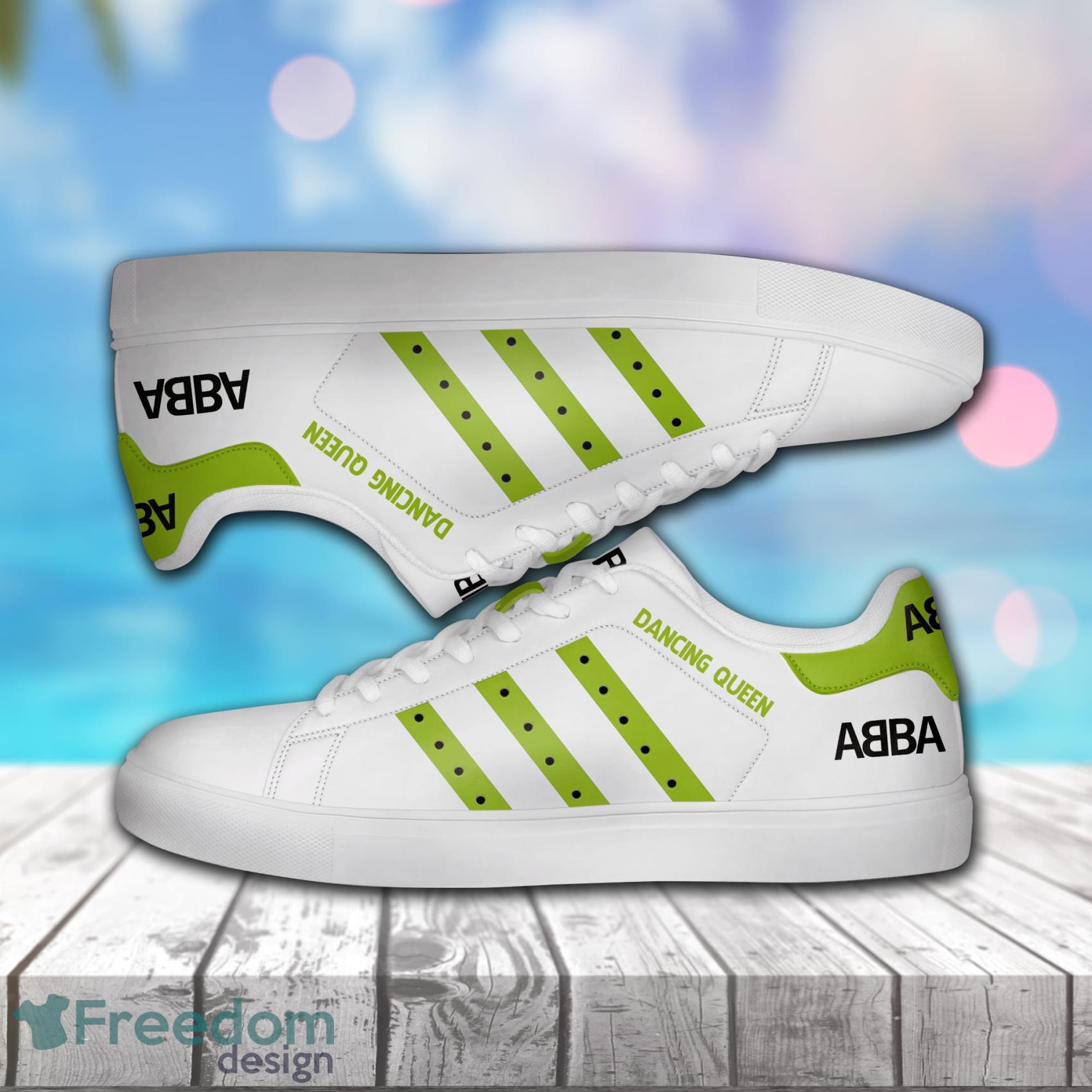 Abba Dancing Queen Green Line White Color Low Top Leather Skate Shoes For Men And Women Product Photo 1