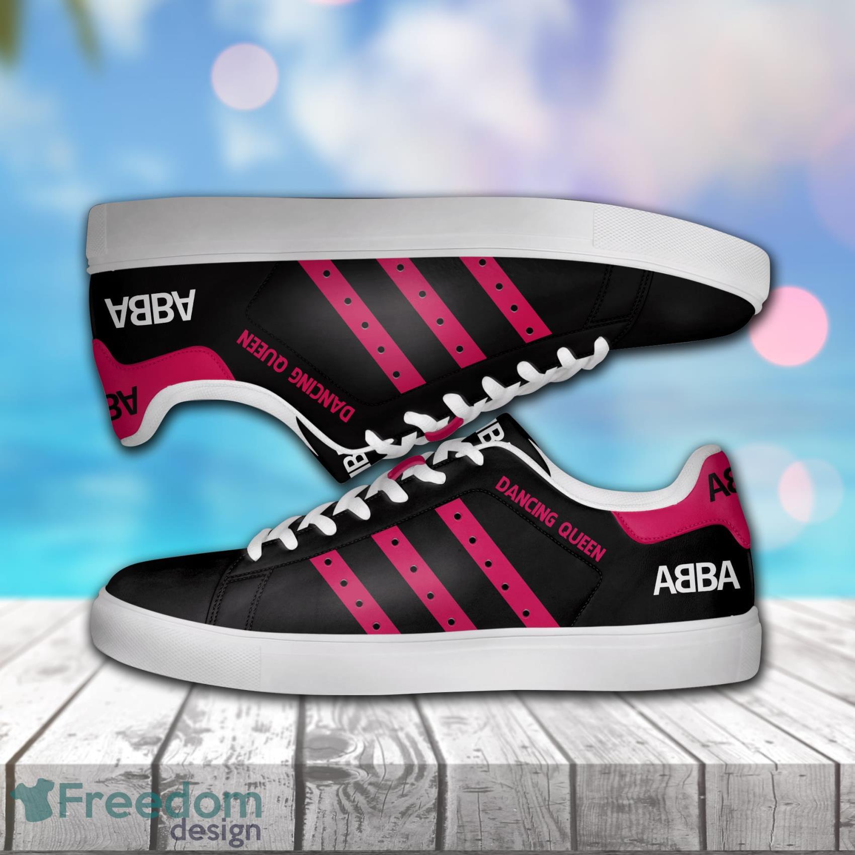 Abba Dancing Queen Pink Line Low Top Leather Skate Shoes For Men And Women Product Photo 1