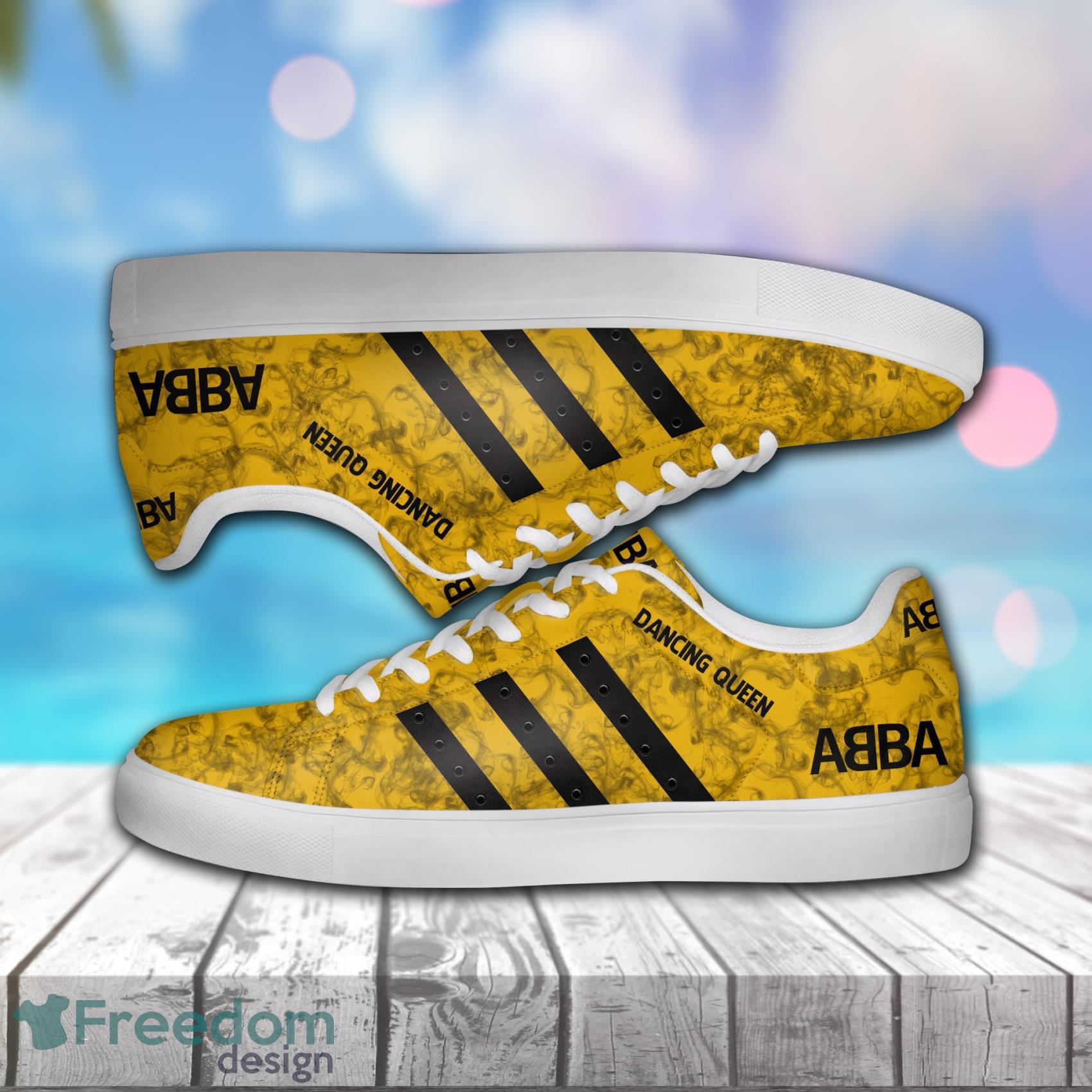 Abba Dancing Queen Smoke Pattern Black Line Low Top Leather Skate Shoes For Men And Women Product Photo 1