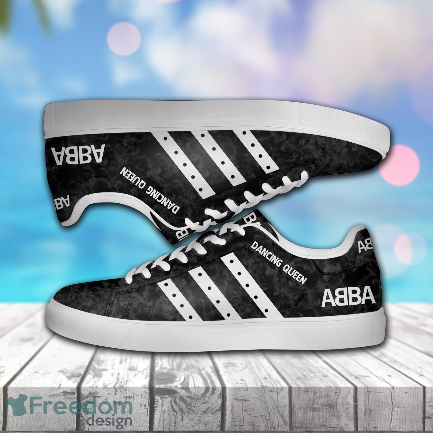 Abba Dancing Queen Smoke Pattern Black White White Low Top Leather Skate Shoes For Men And Women Product Photo 1