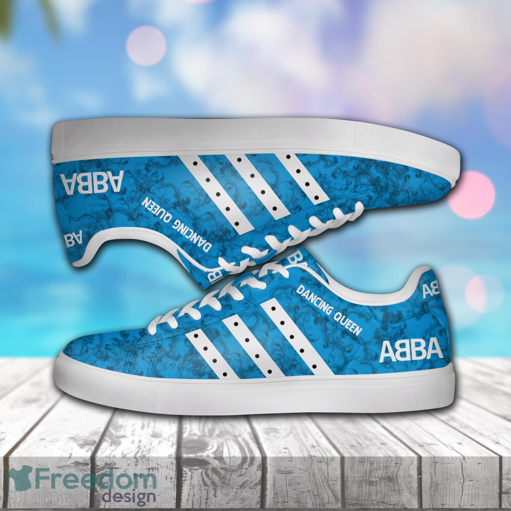 Abba Dancing Queen Smoke Pattern Blue Low Top Leather Skate Shoes For Men And Women Product Photo 1