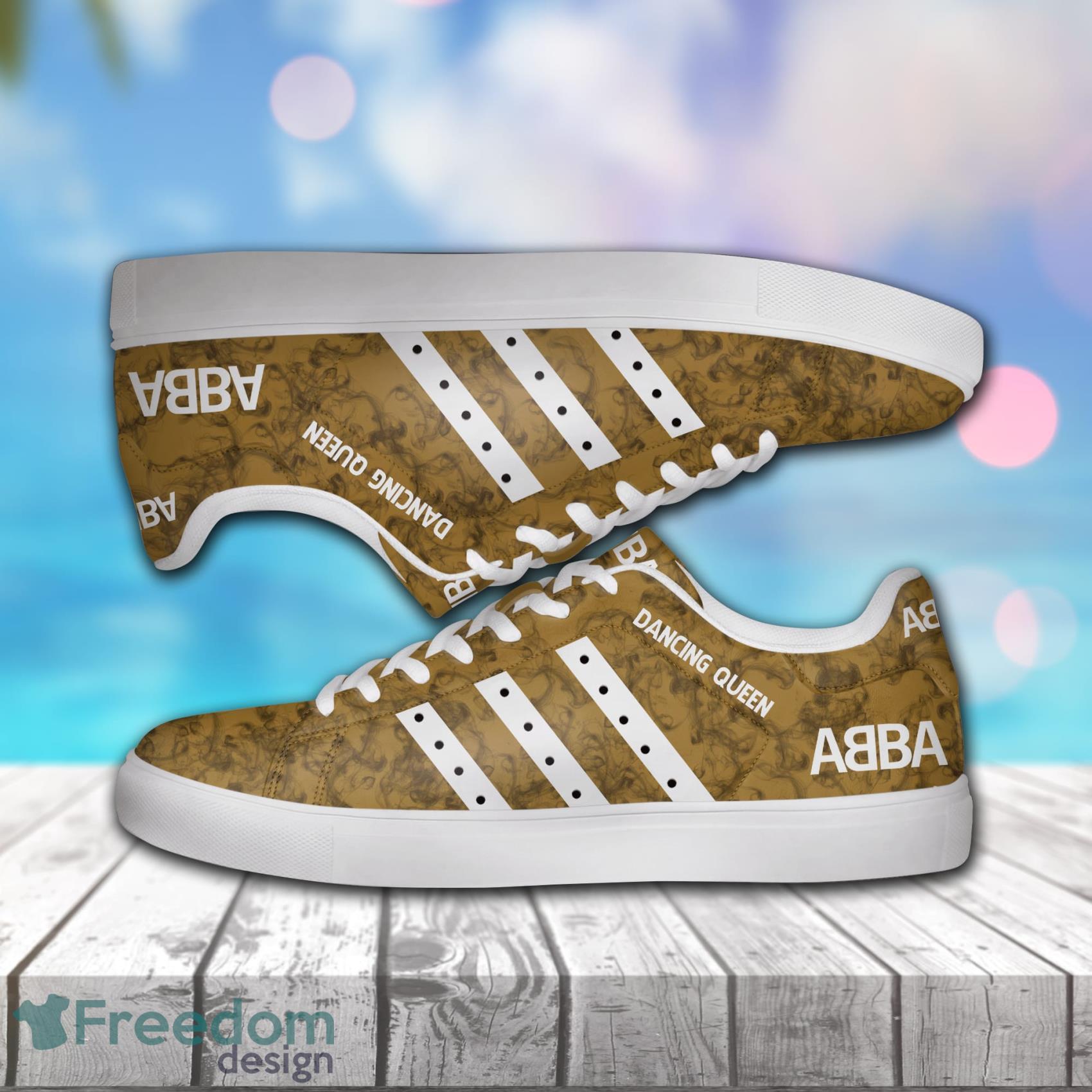 Abba Dancing Queen Smoke Pattern Dark Mix White Line Low Top Leather Skate Shoes For Men And Women Product Photo 1