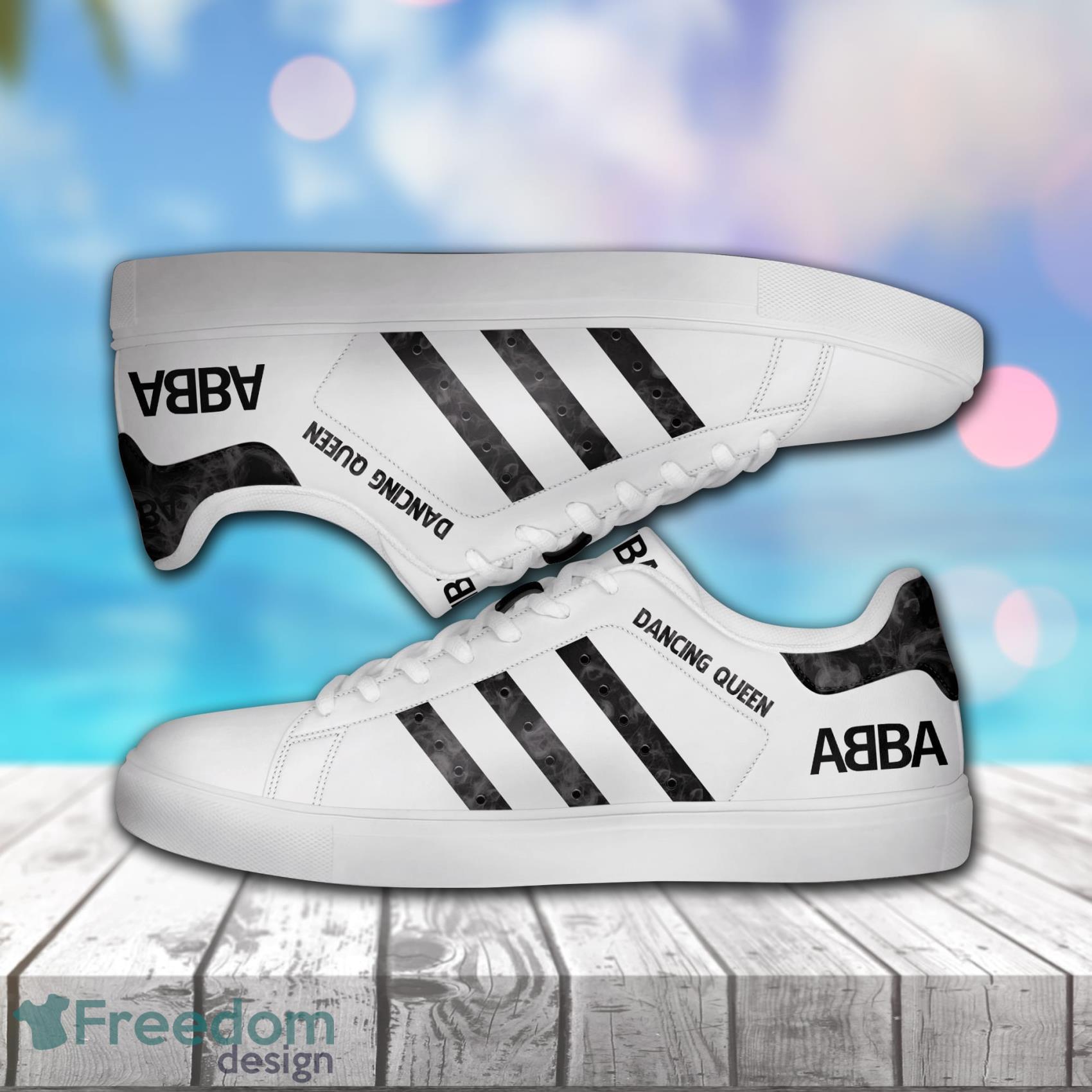 Abba Dancing Queen Smoke Pattern Line Black White Low Top Leather Skate Shoes For Men And Women Product Photo 1