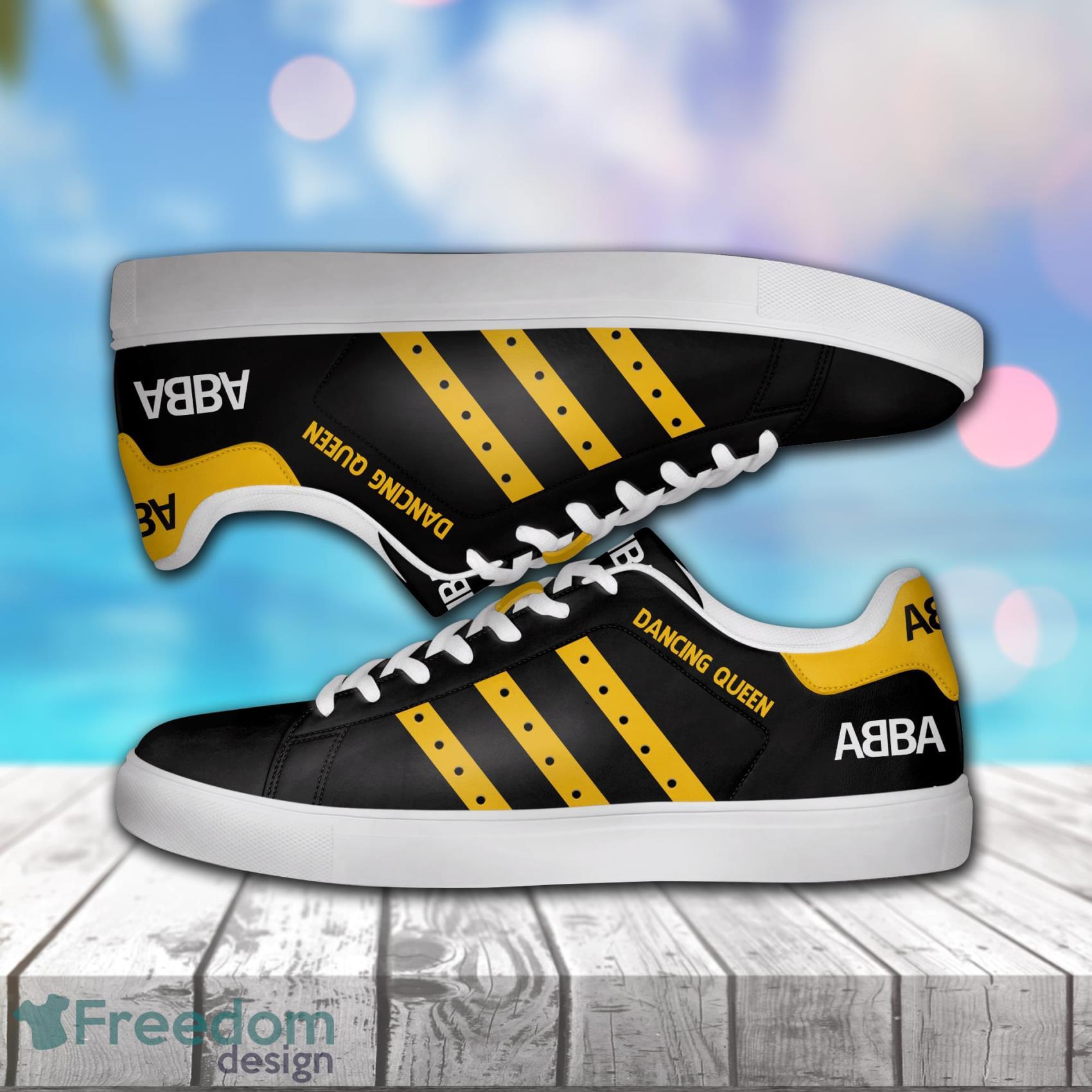 Abba Dancing Queen Yellow Line Low Top Leather Skate Shoes For Men And Women Product Photo 1