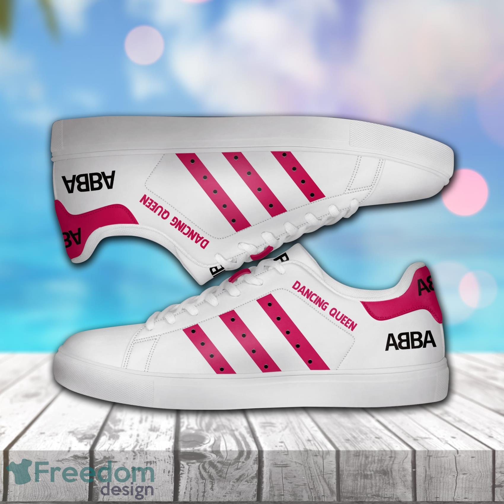 Abba Music Band, Abba Dancing Queen Low Top Leather Skate Shoes For Men And Women Pink White Product Photo 1