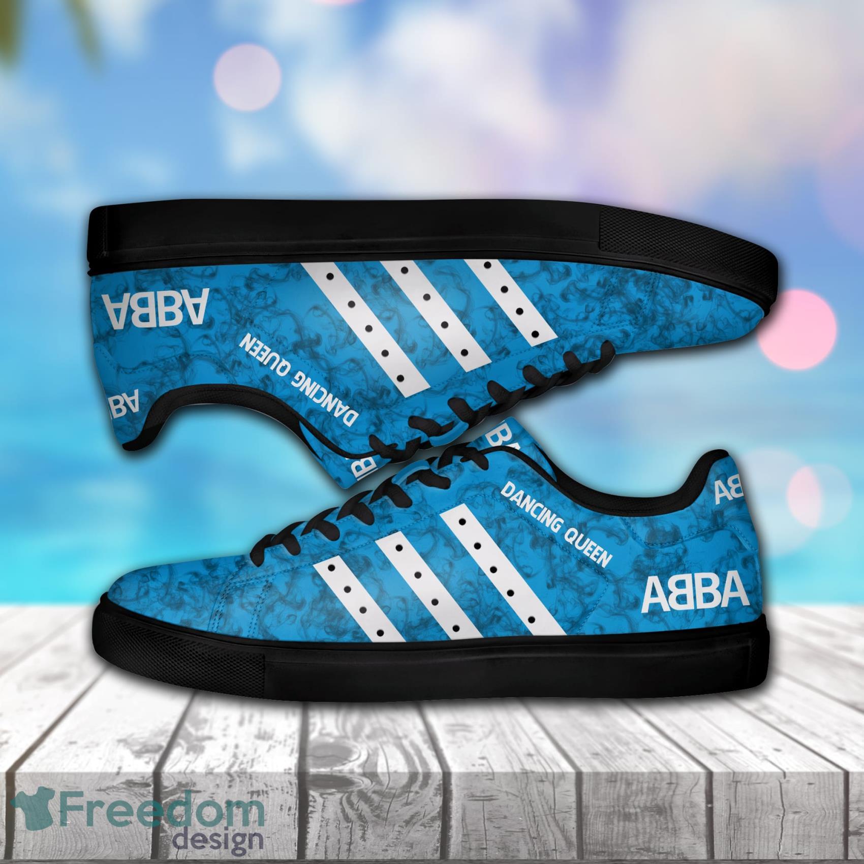 Abba Music Band, Abba Dancing Queen Smoking Pattern Low Top Leather Skate Shoes For Men And Women Blue Product Photo 1