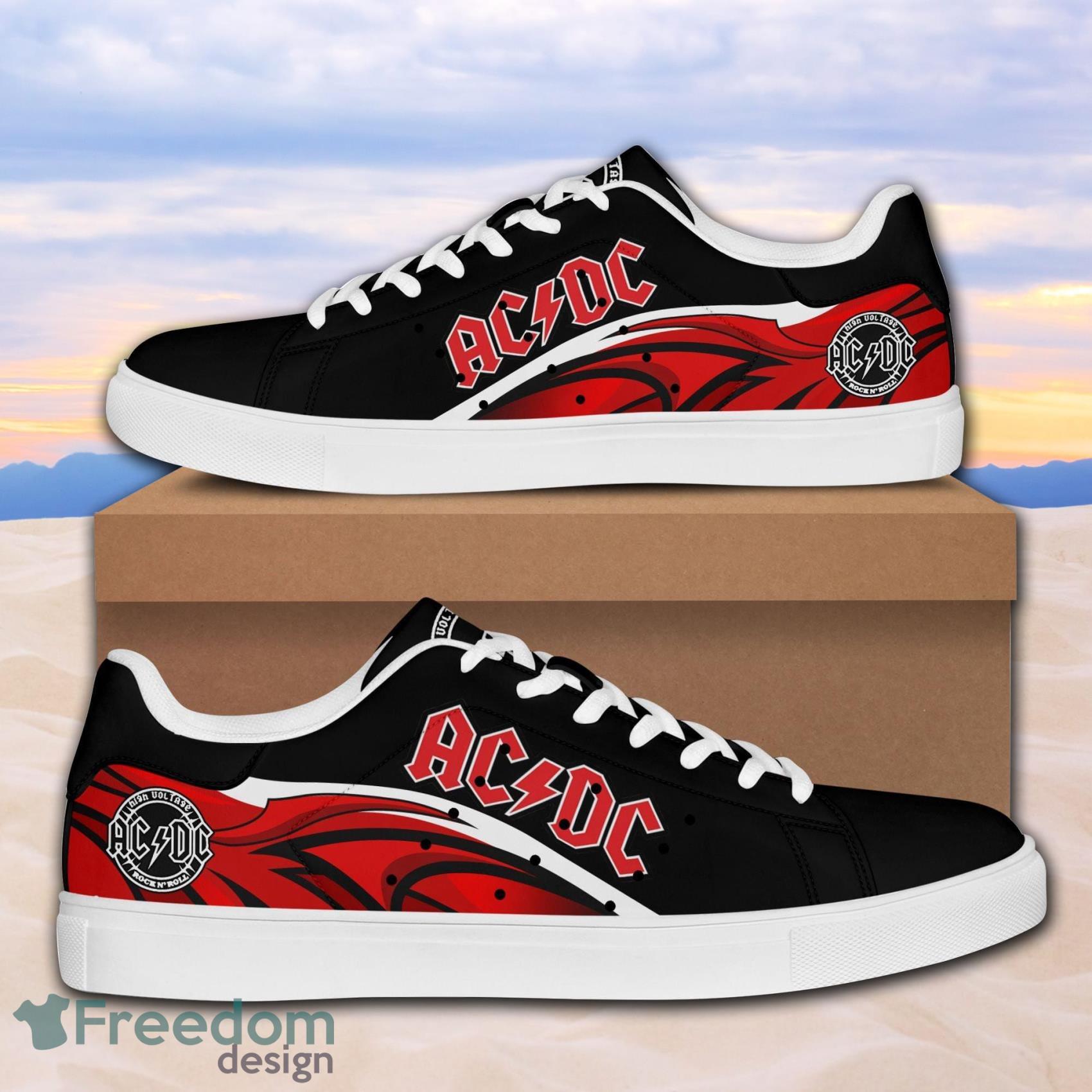 Acdc Music Band Red Pattern Low Top Leather Skate Shoes For Men And Women Product Photo 1