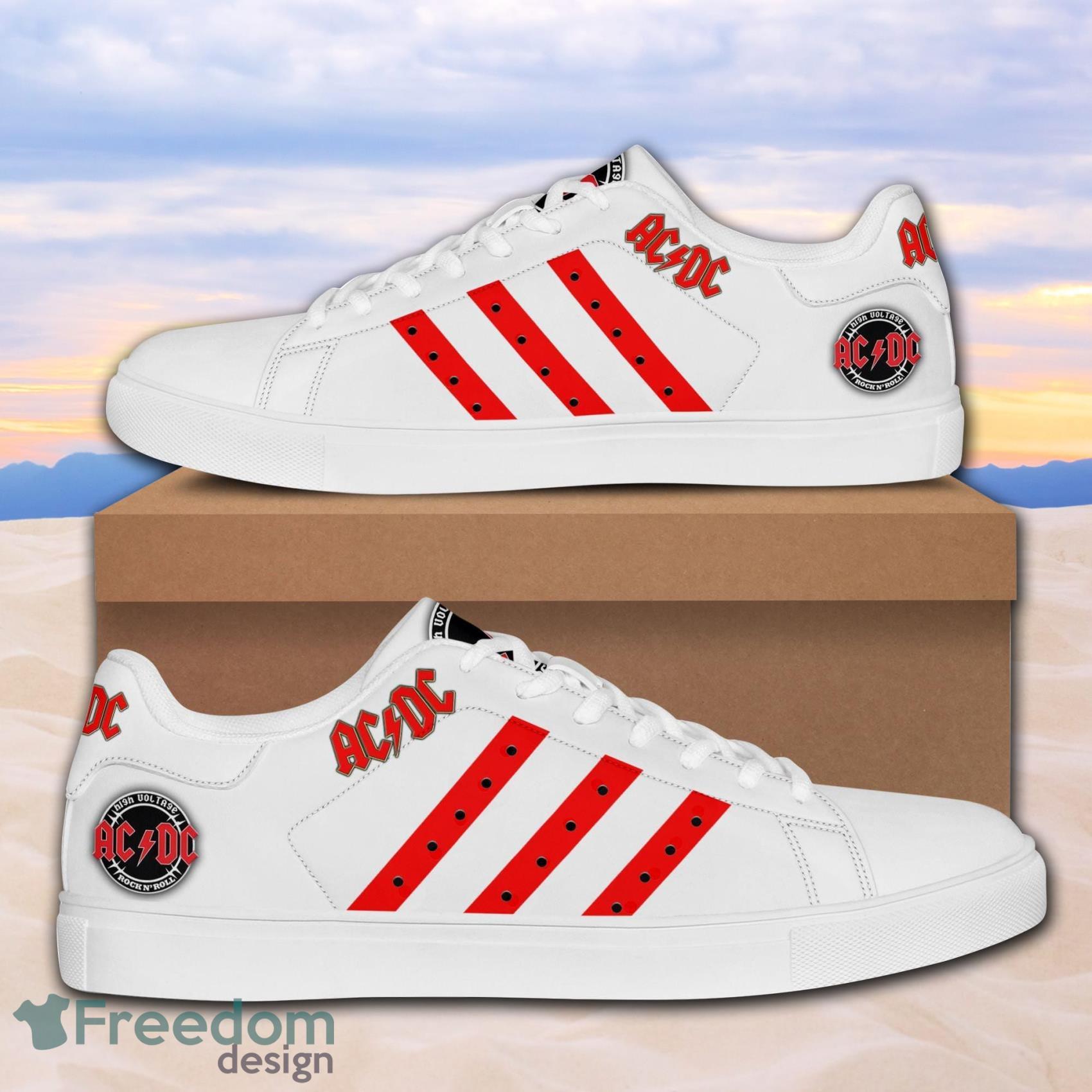 Acdc Music Band White Red Low Top Leather Skate Shoes For Men And Women Product Photo 1