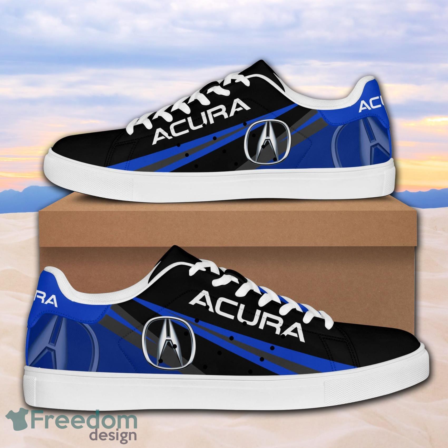 Acura Car Low Top Leather Skate Shoes For Men And Women Black Blue Product Photo 1