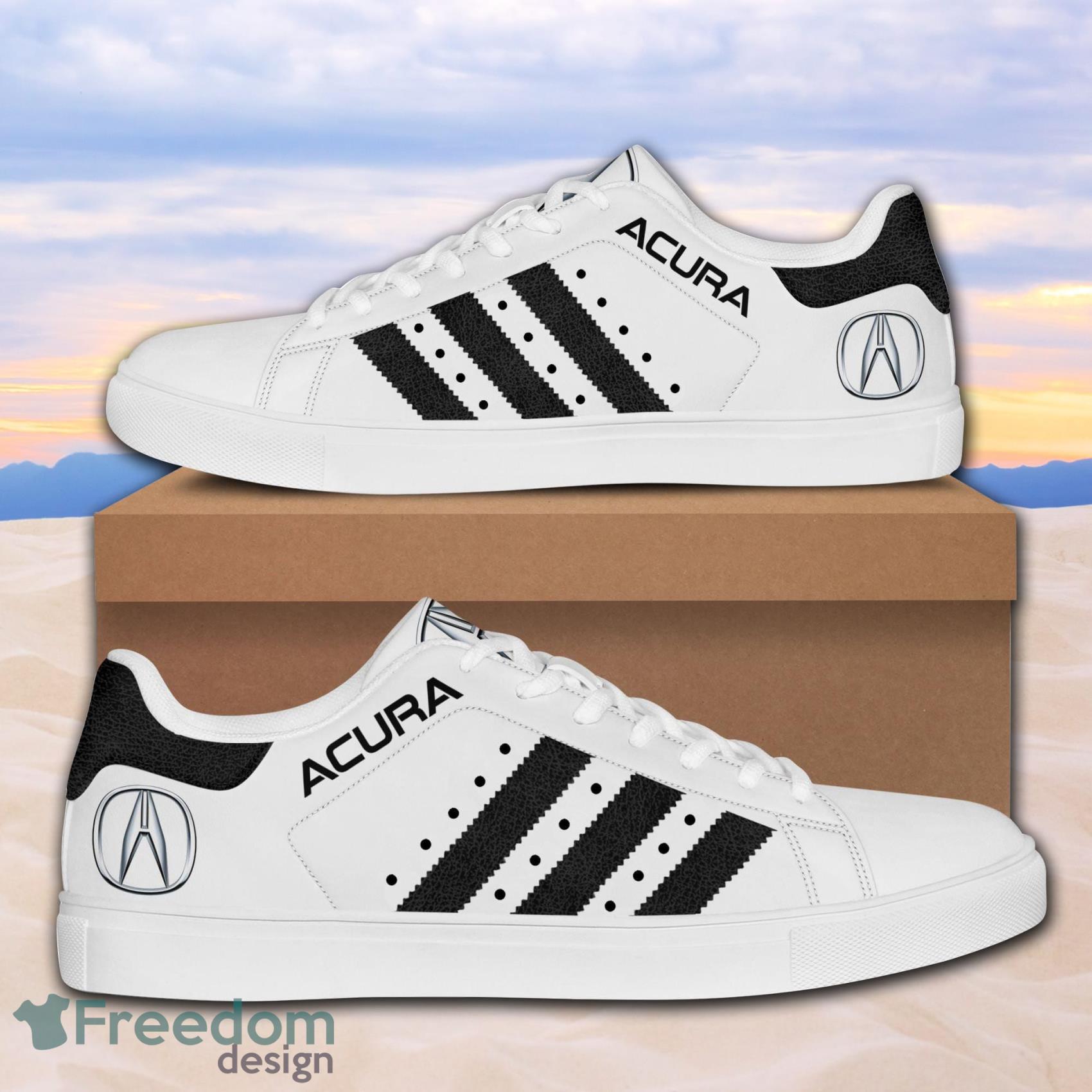 Acura Car White Black LineLow Top Leather Skate Shoes For Men And Women Product Photo 1
