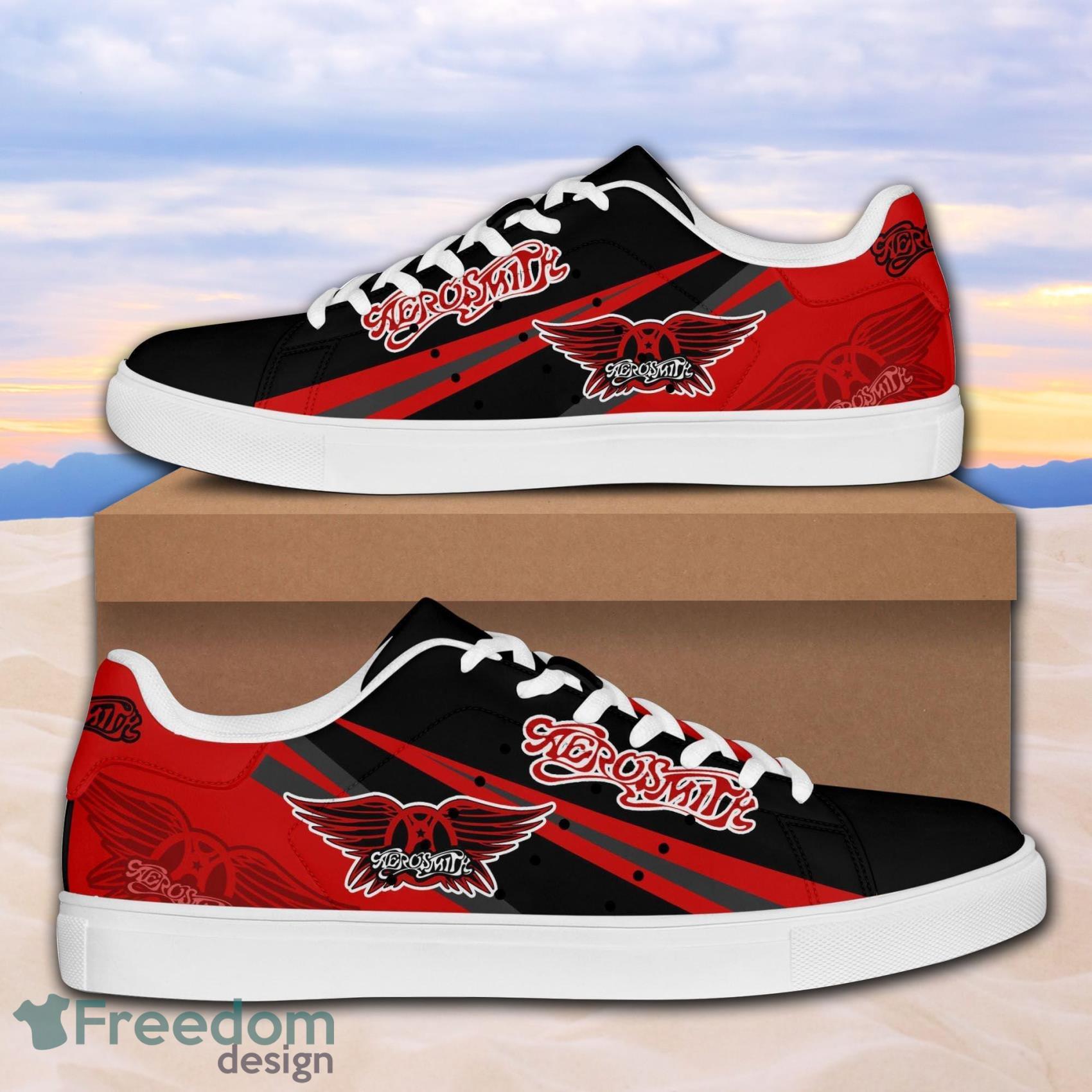 Aerosmith Rock Band Low Top Leather Skate Shoes For Men And Women Red Black Product Photo 1