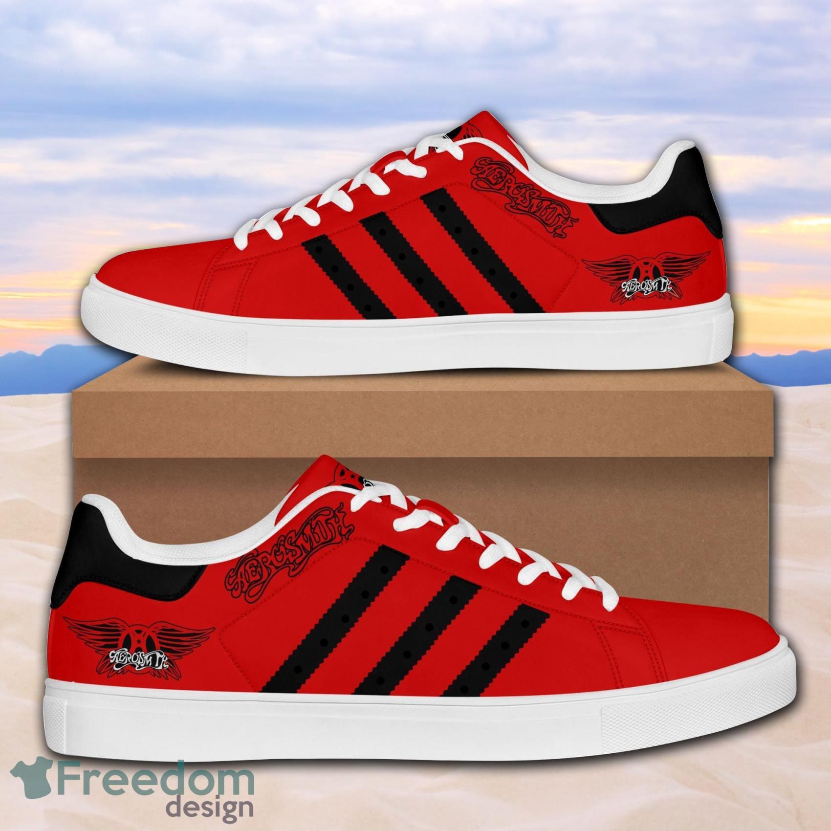 Aerosmith Rock Band Low Top Leather Skate Shoes For Men And Women Red Product Photo 1