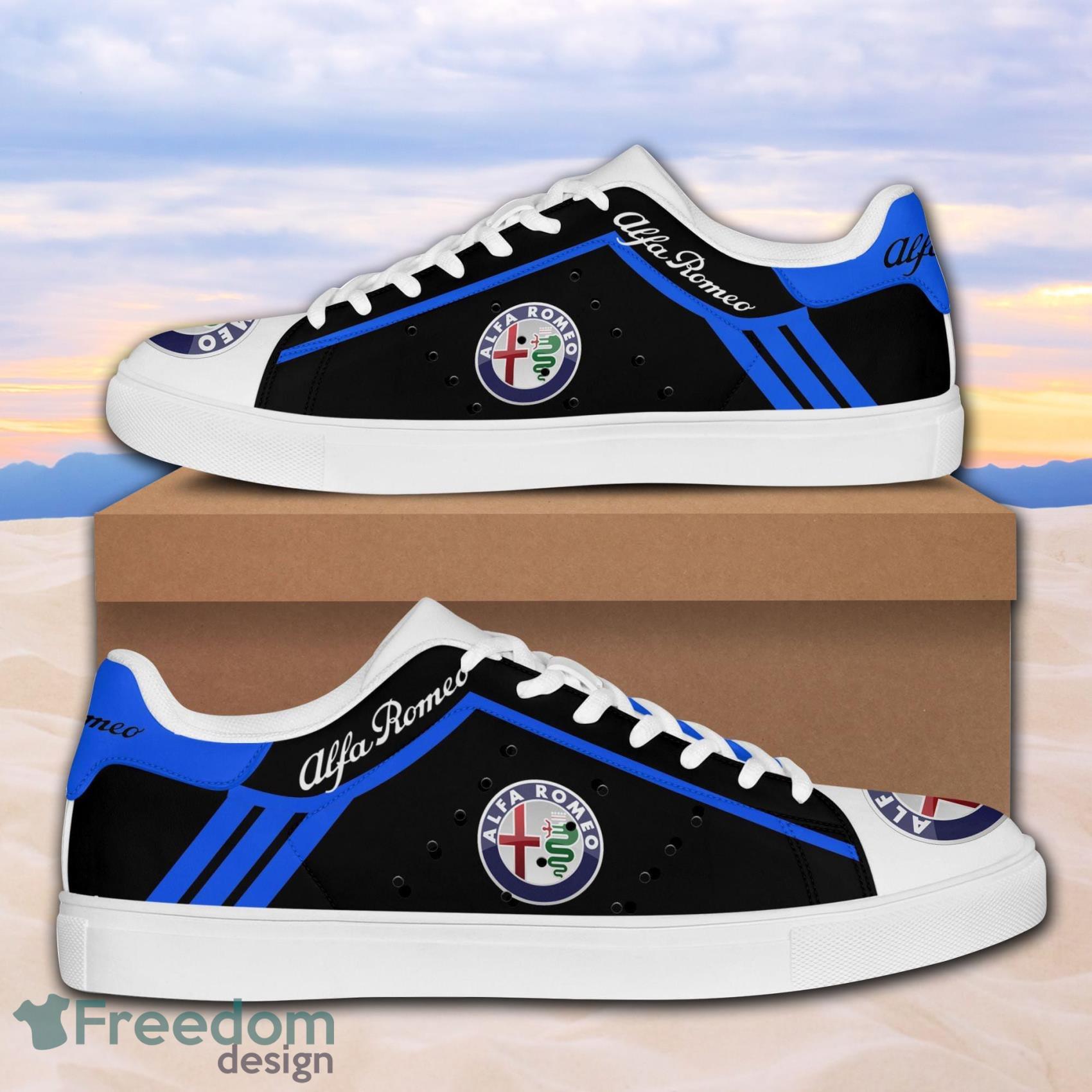 Alfa Romeo Luxury Sport Car Low Top Leather Skate Shoes For Men And Women Blue Black Product Photo 1