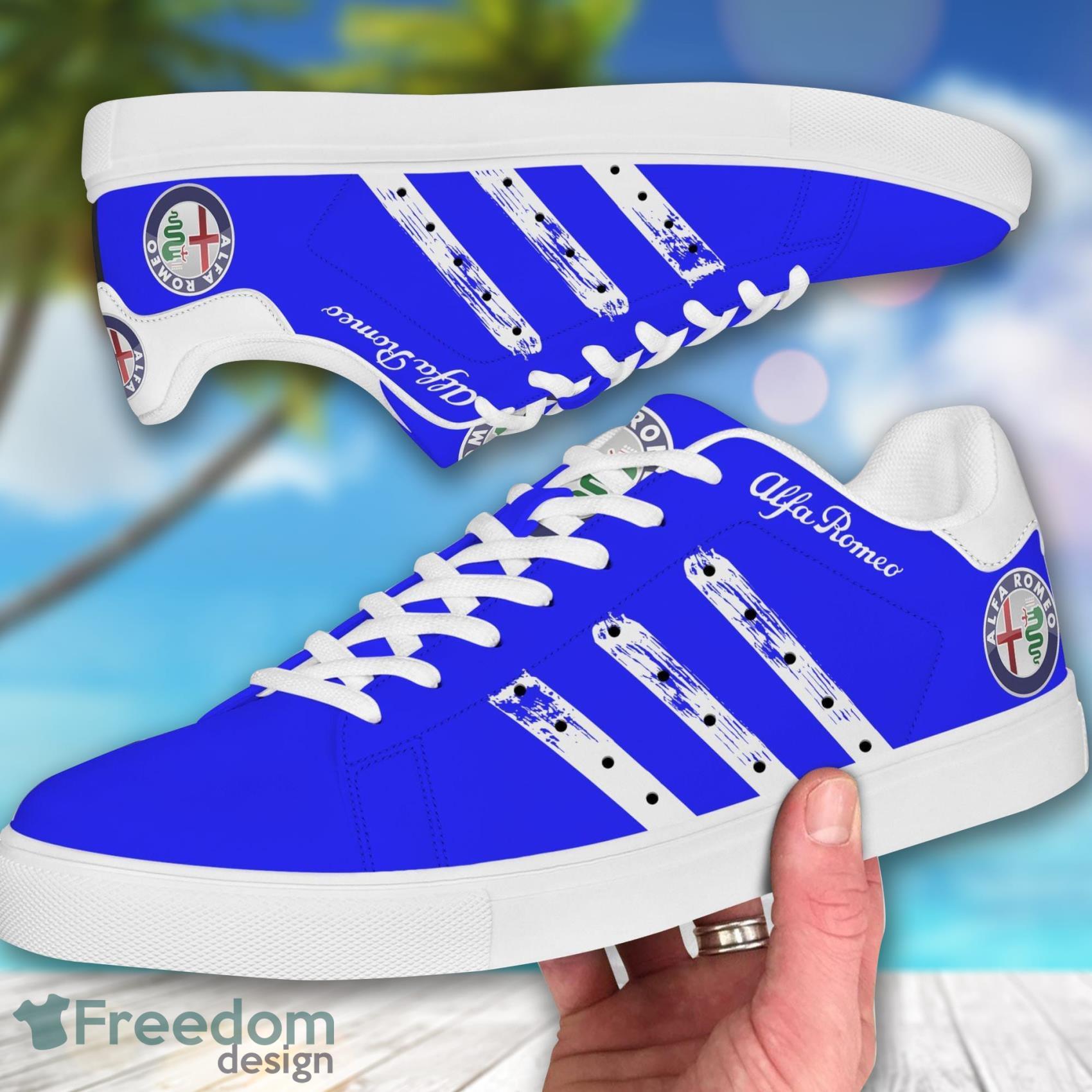 Alfa Romeo Luxury Sport Car Low Top Leather Skate Shoes For Men And Women Light Blue Product Photo 1