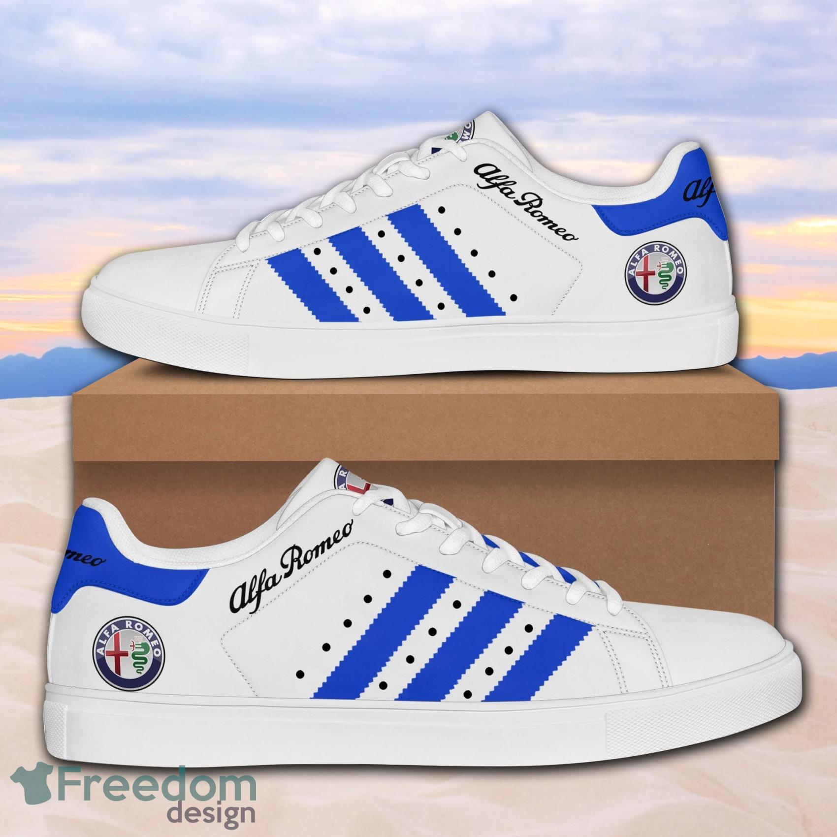 Alfa Romeo Sport Car Low Top Leather Skate Shoes For Men And Women Blue White Product Photo 1