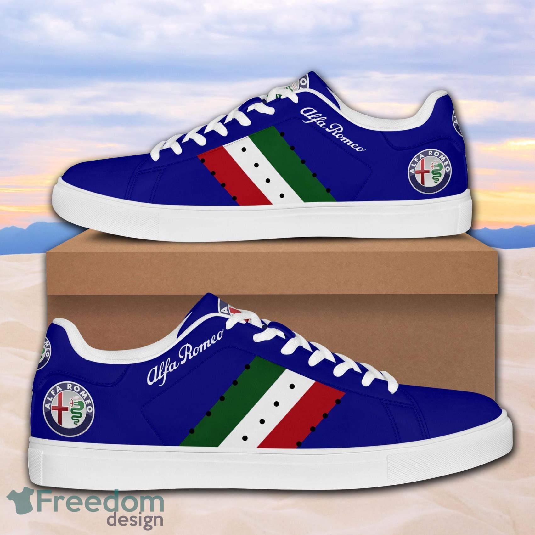 Alfa Romeo Sport Car Low Top Leather Skate Shoes For Men And Women Blue Product Photo 1