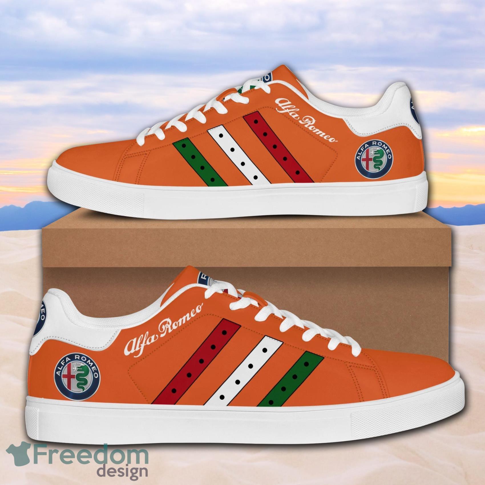 Alfa Romeo Sport Car Low Top Leather Skate Shoes For Men And Women Orange Mix Color Product Photo 1