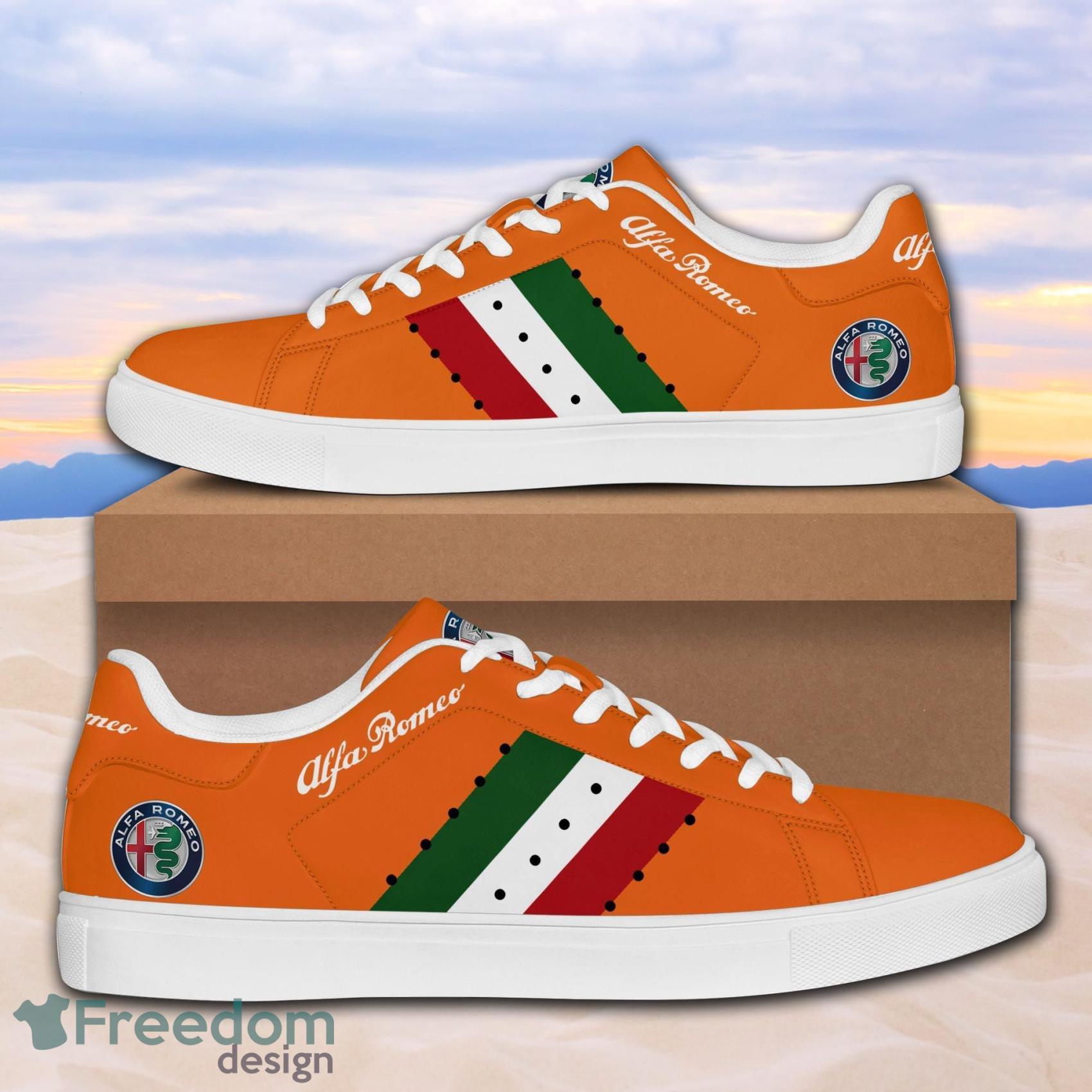 Alfa Romeo Sport Car Low Top Leather Skate Shoes For Men And Women Orange Product Photo 1