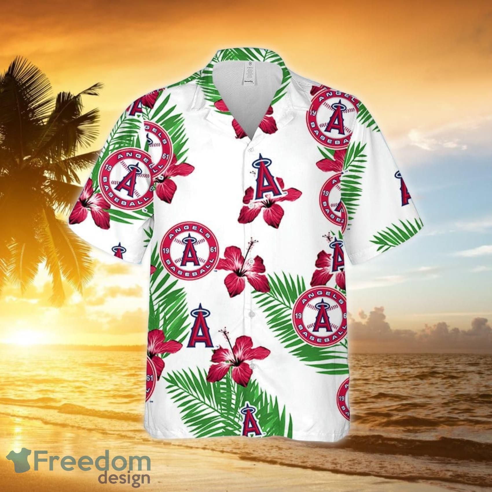 Anaheim Angels Palm Leaves Pattern 3D All Over Print Hawaiian Shirt Gift  For Angels Fans - Freedomdesign