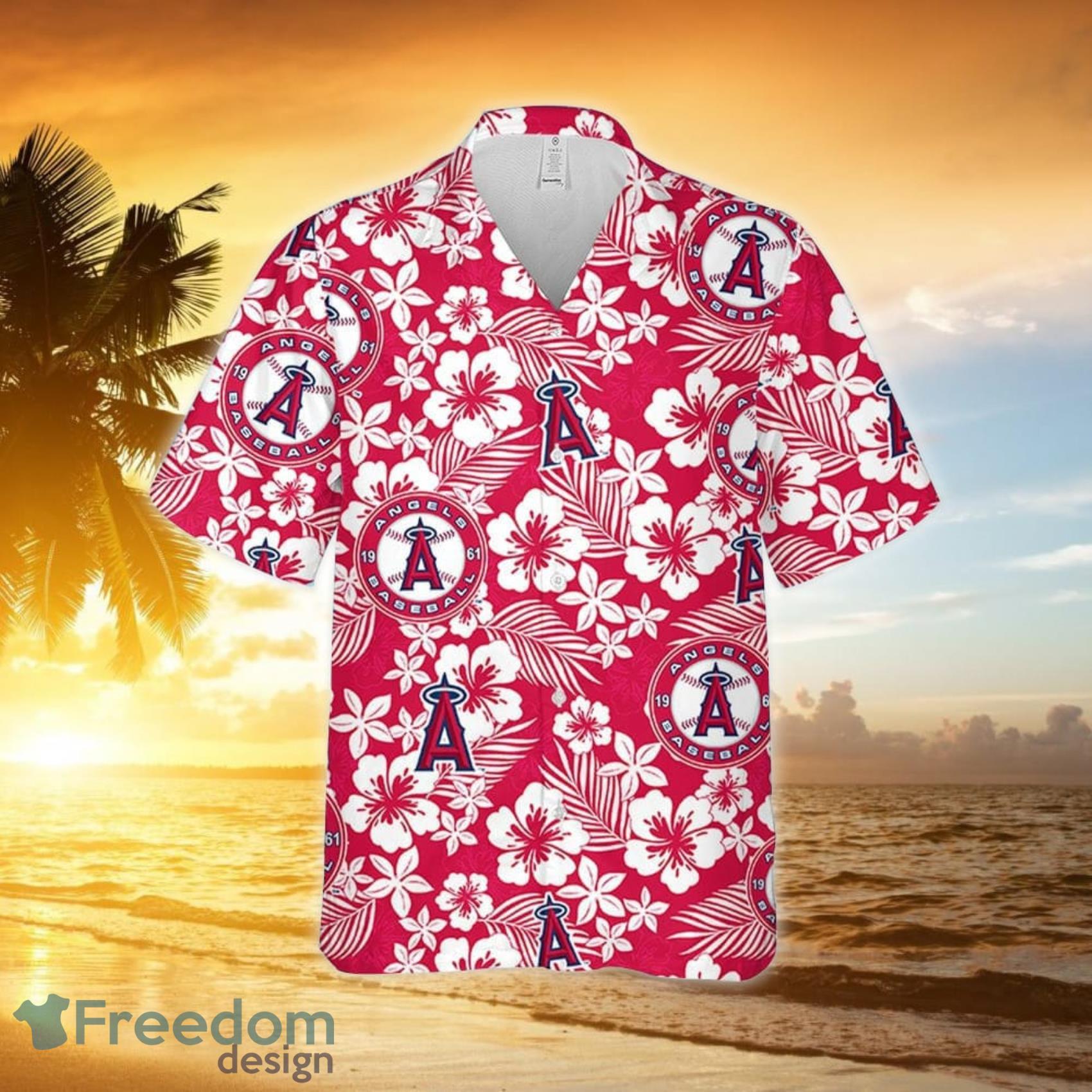 Anaheim Angels Hibiscus Seamless Pattern 3D All Over Print Hawaiian Shirt  Gift For Angels Fans - Freedomdesign