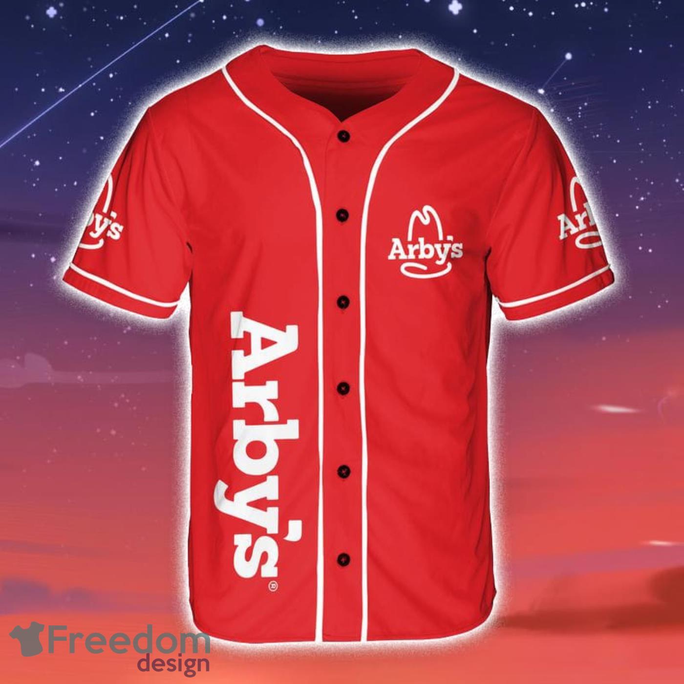 Arby's 3D Red Baseball Jersey Gift For Sport Fans Product Photo 1 Arby's 3D Red Baseball Jersey Gift For Sport Fans Product Photo 1