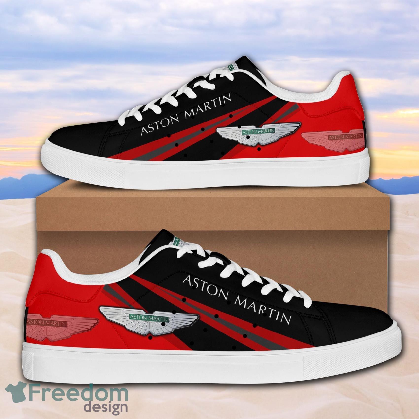 Aston Martin Luxury Sport Car Low Top Leather Skate Shoes For Men And Women Black Red Product Photo 1