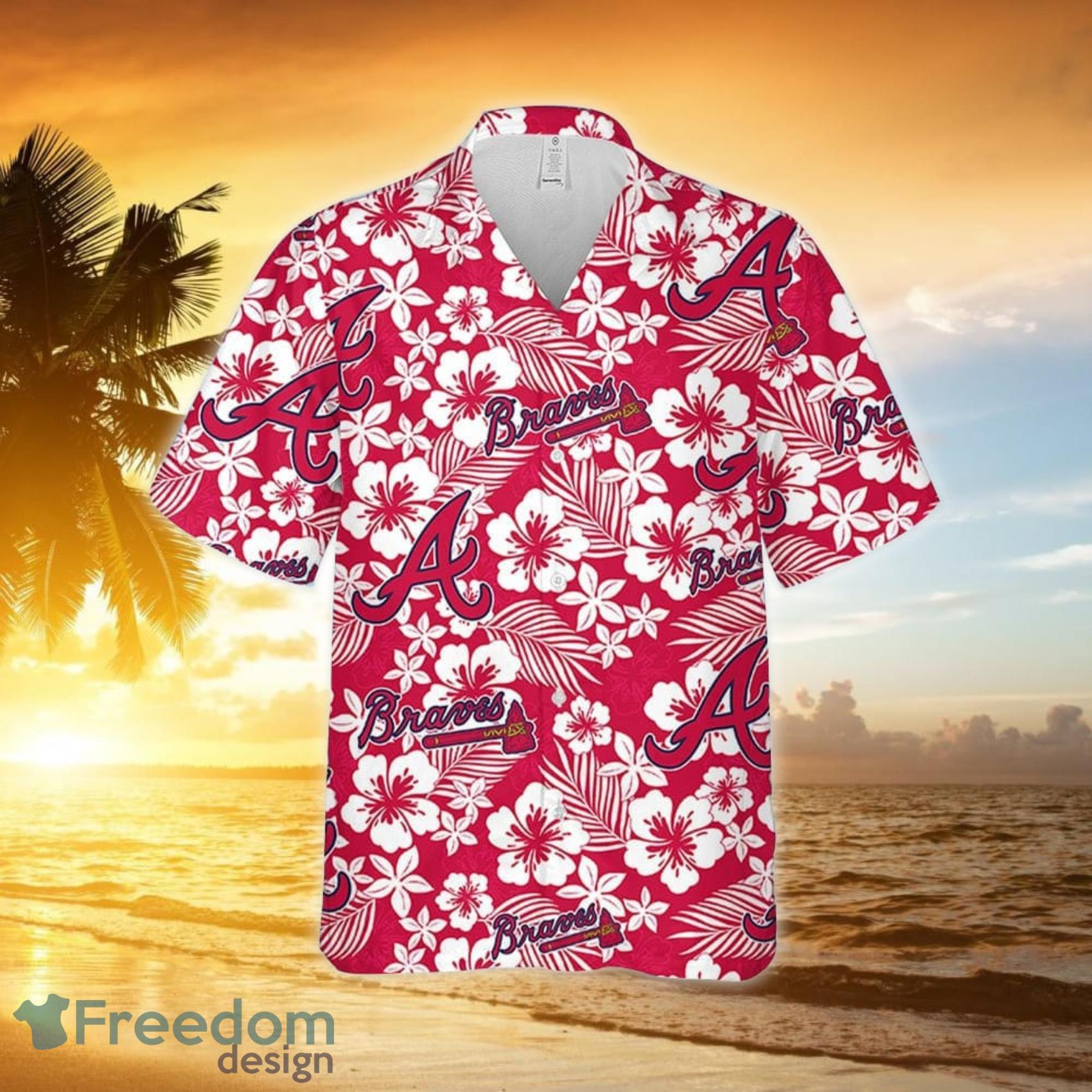 Braves Hawaiian Shirt Hibiscus USA Flag Pattern Atlanta Braves