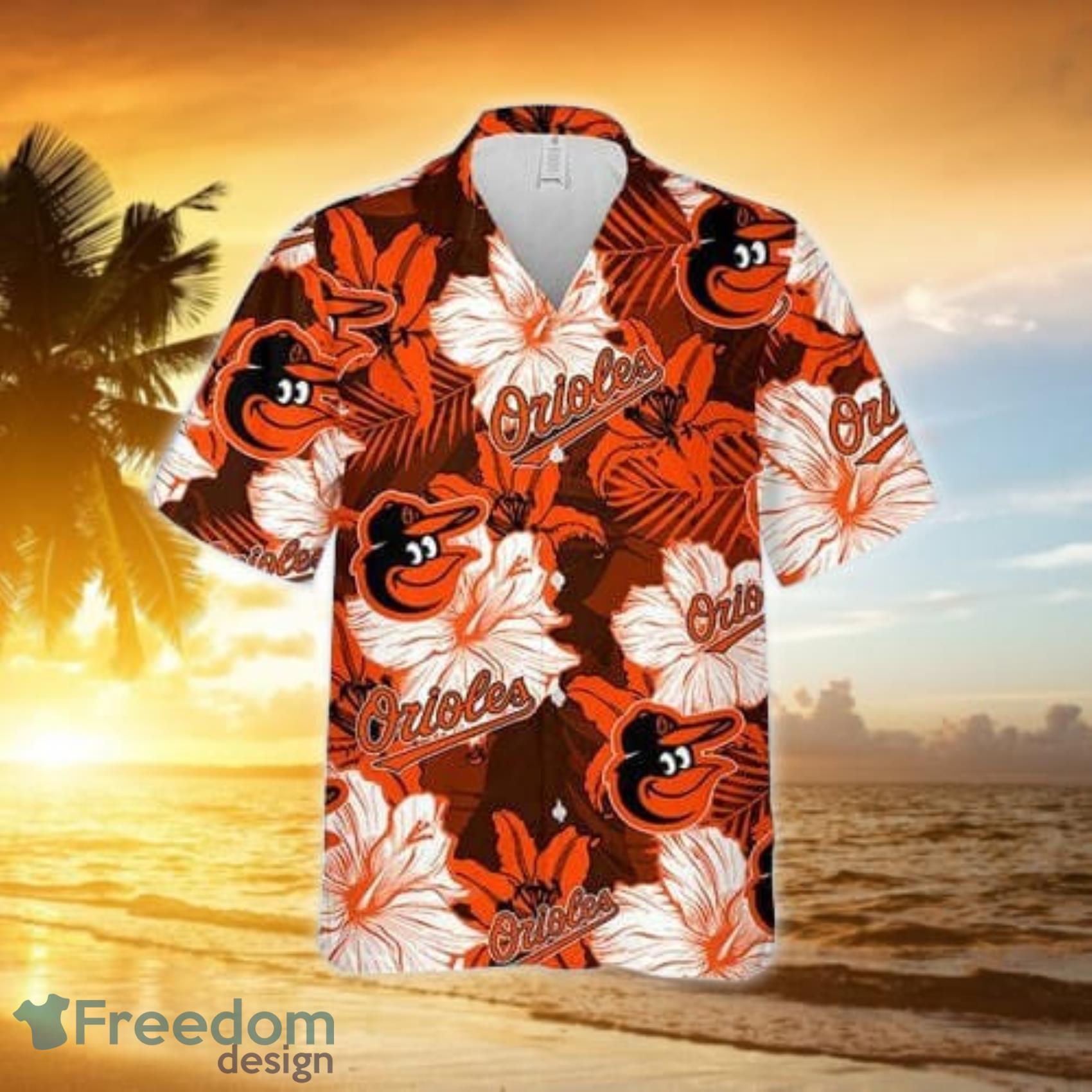 Baltimore Orioles Blue Orchid Green Pink Leaf Green Background 3D Hawaiian  Shirt Gift For Fans - Freedomdesign