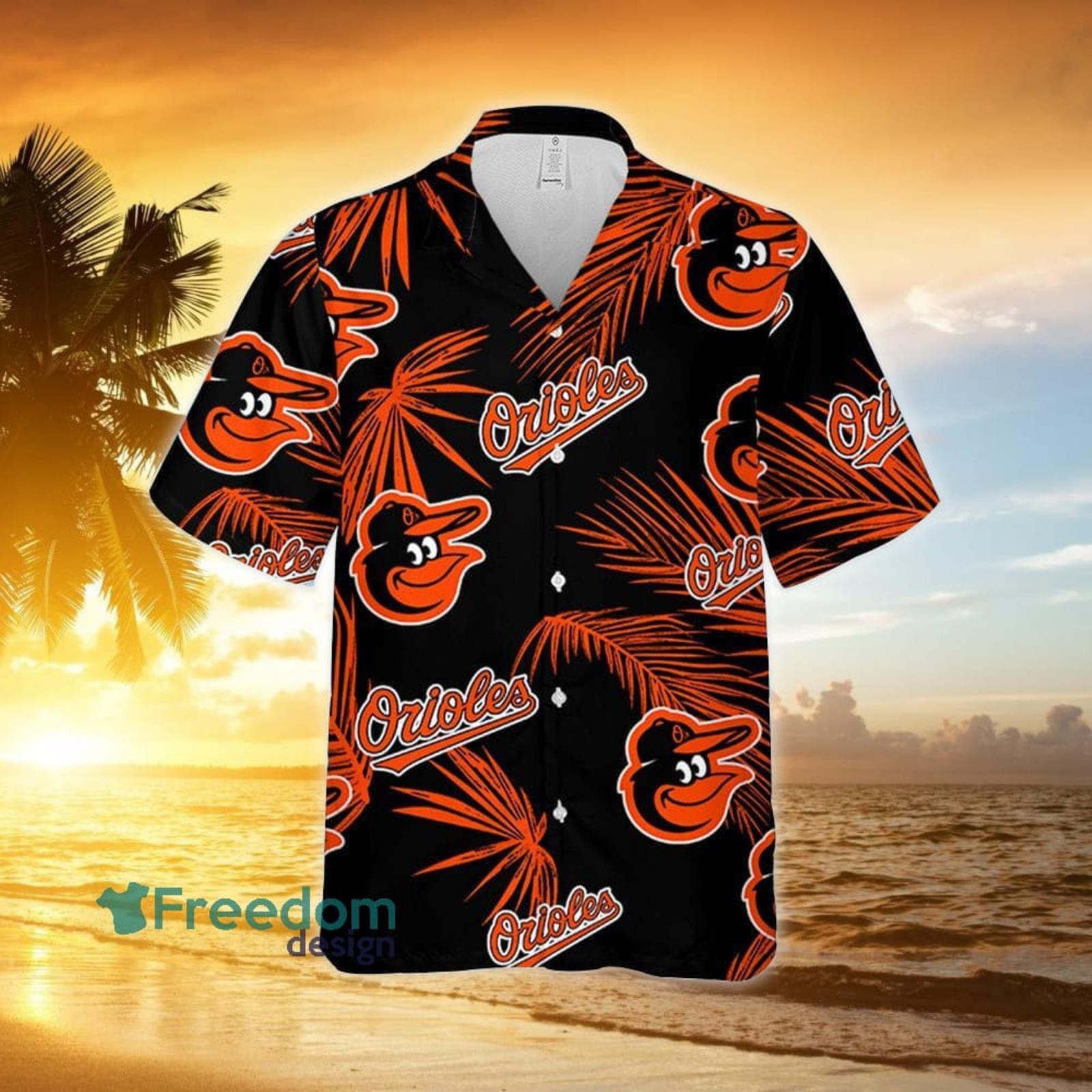 Baltimore Orioles Sketch Palm Leaves Seamless Pattern 3D All Over