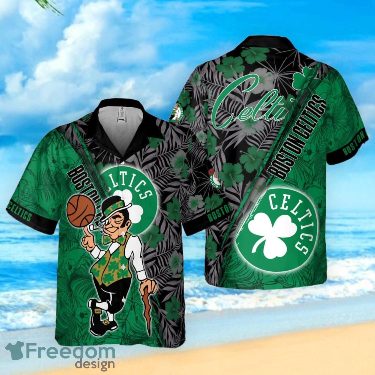 Boston Celtics Green Hibiscus Flower Pattern 3D Aloha Green Hawaiian Shirt  - Freedomdesign