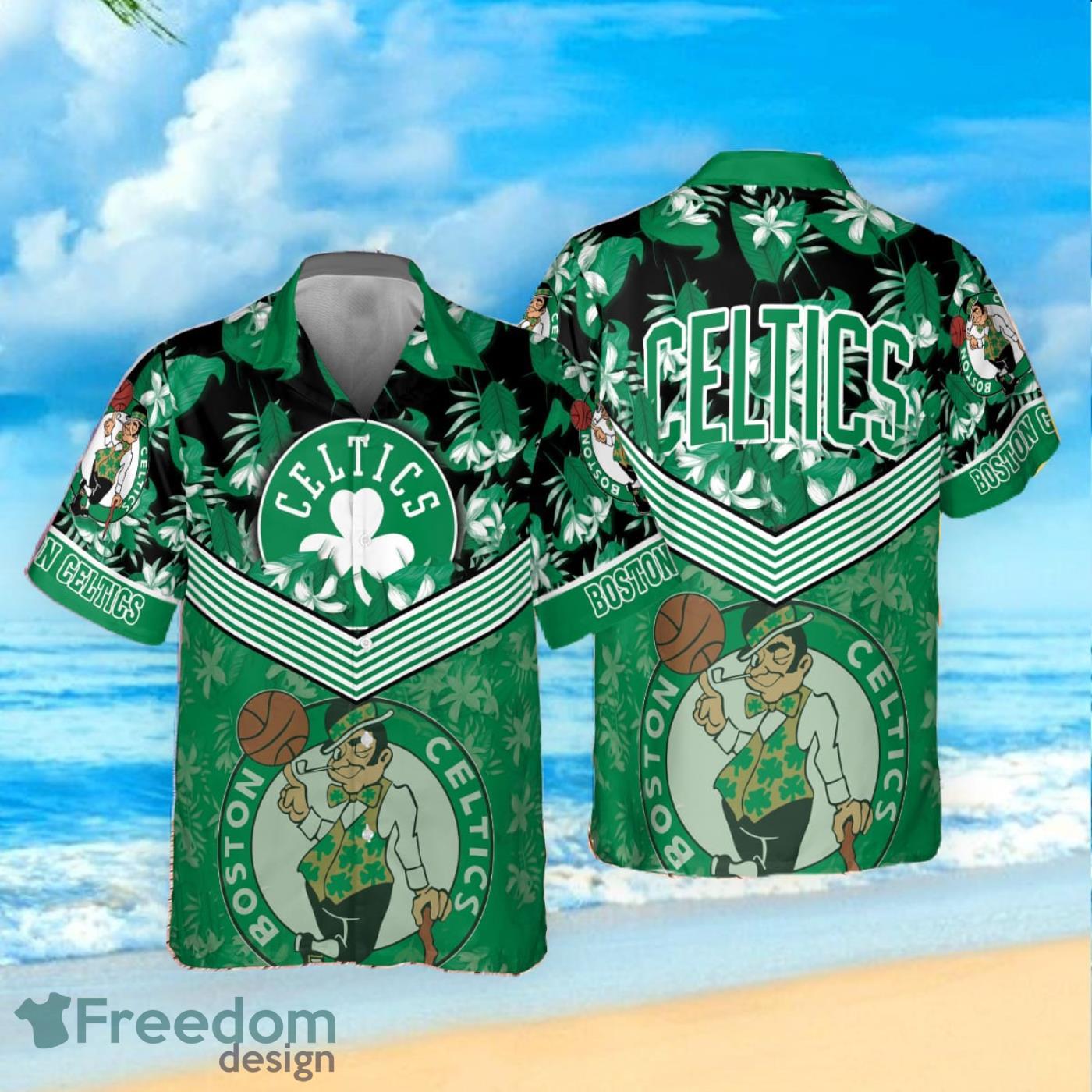 Boston Celtics Green Hibiscus Flower Pattern 3D Aloha Green Hawaiian Shirt  - Freedomdesign