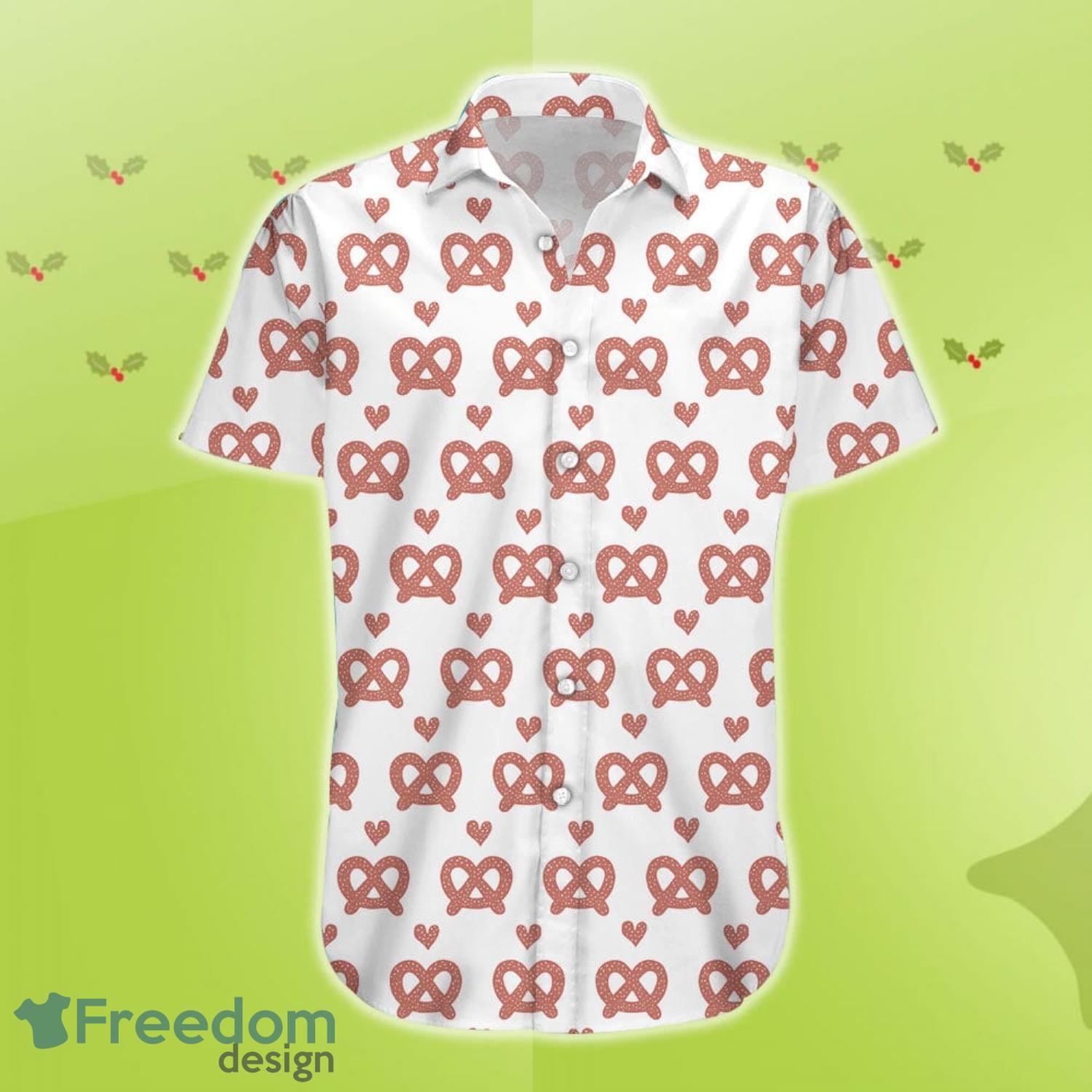 Brown Pretzels Pattern Print White Cute Summer Gift Hawaiian Shirt For Men And Women image Brown Pretzels Pattern Print White Cute Summer Gift Hawaiian Shirt For Men And Women Product Photo 2
