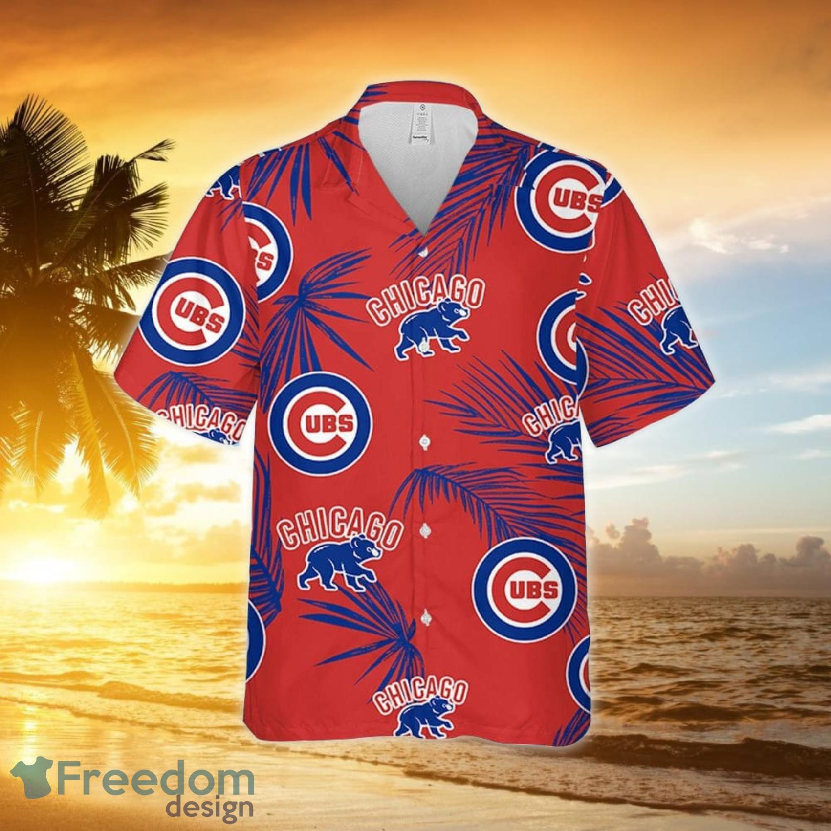 Chicago Cubs Palm Leaves Pattern 3D All Over Print Hawaiian Shirt