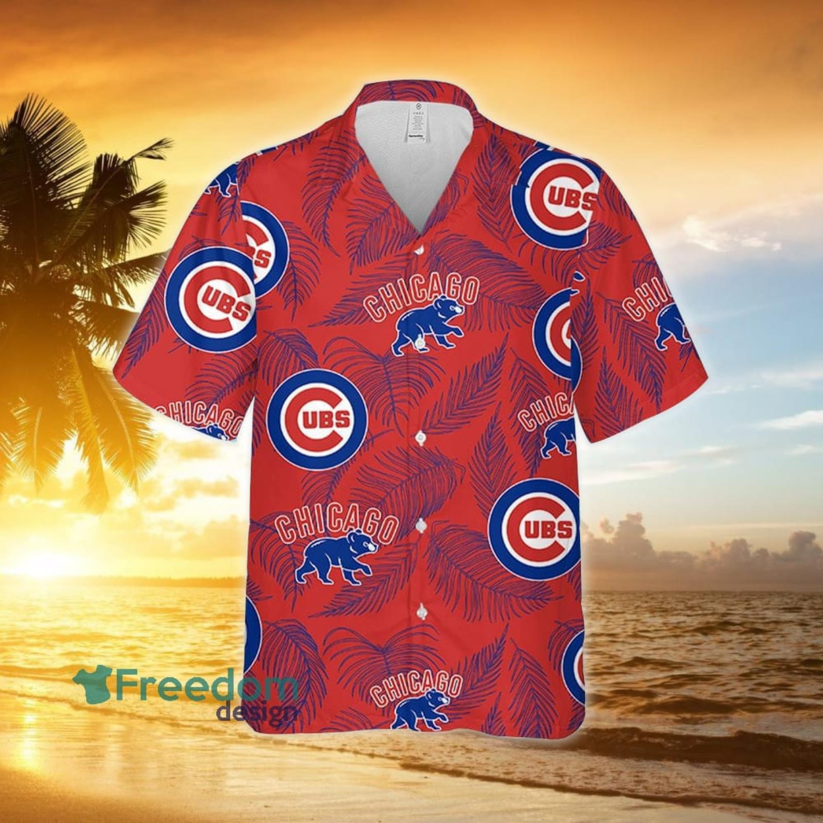 Chicago Cubs Sketch Palm Leaves Seamless Pattern 3D All Over Print