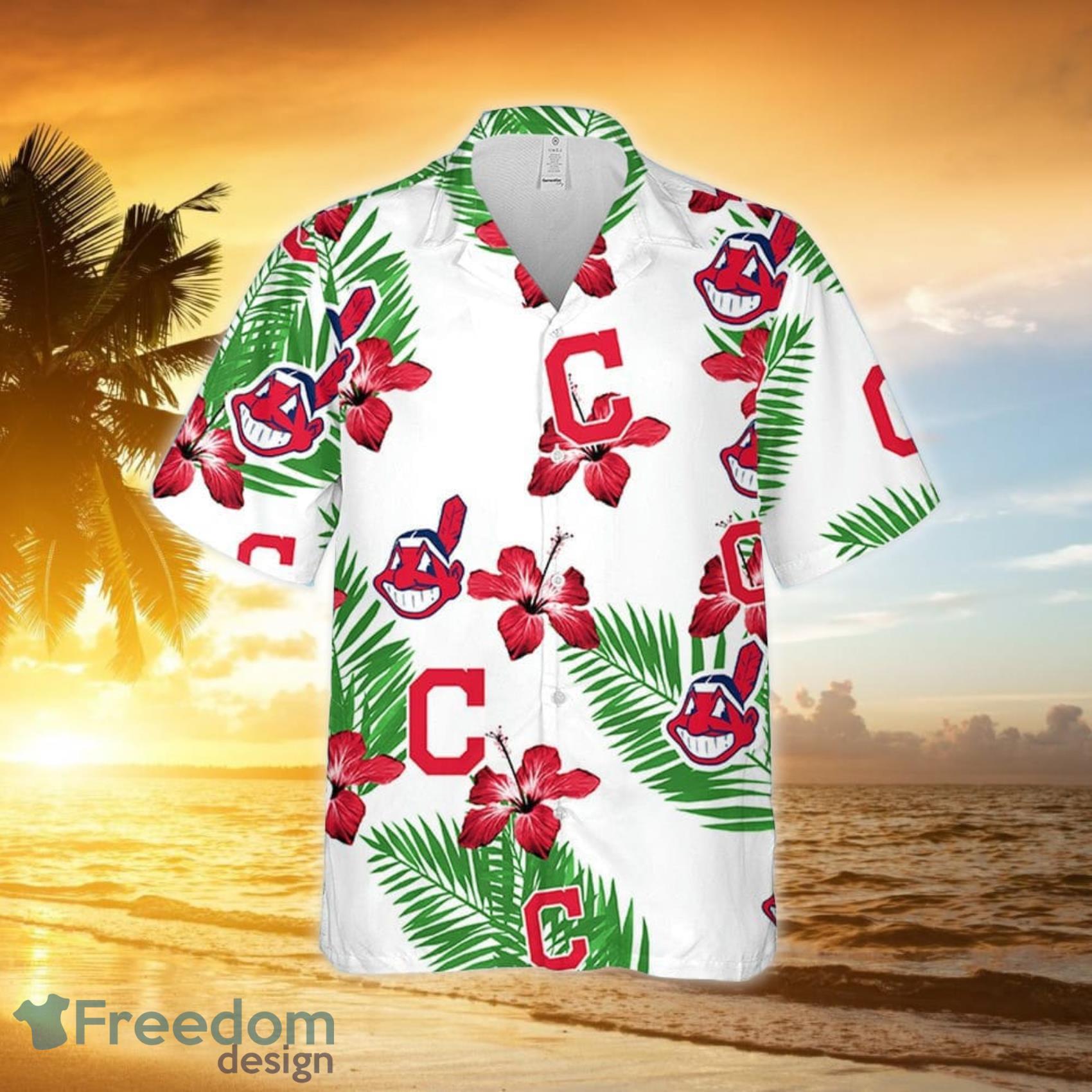 Cleveland Indians Hibiscus Flower Pattern 3D All Over Print Hawaiian Shirt  Gift For Indians Fans - Freedomdesign