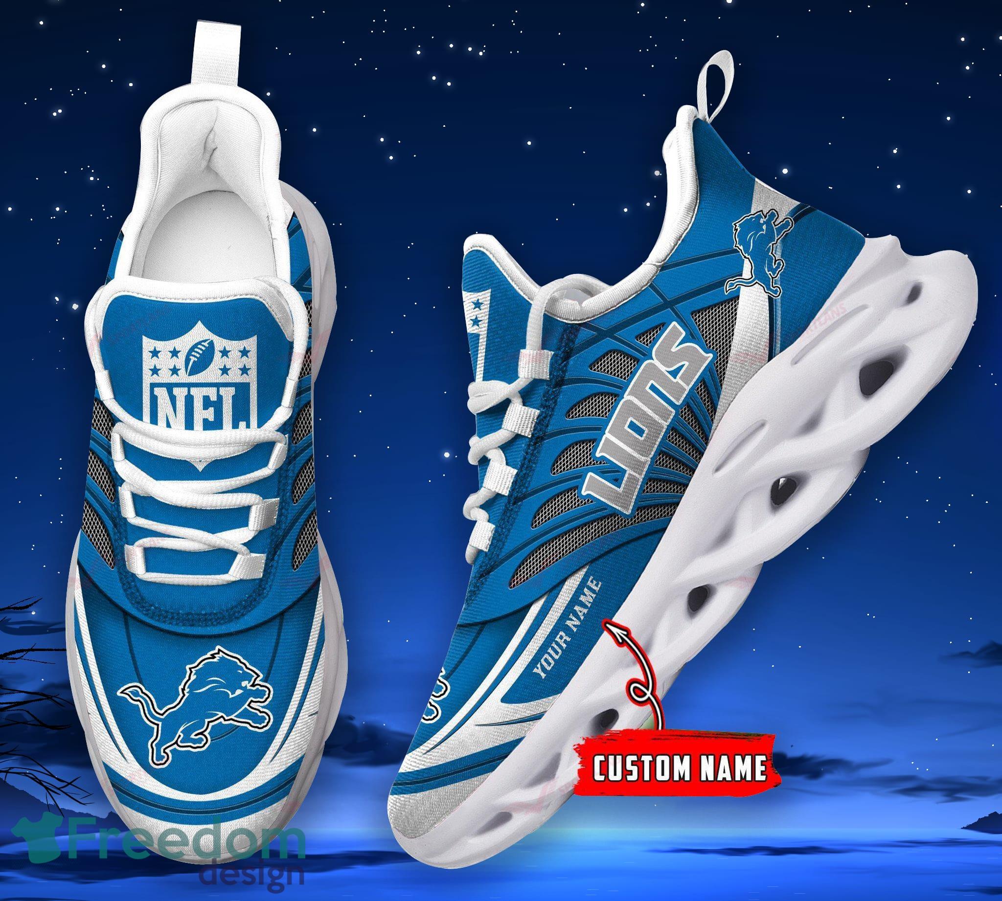 NFL Detroit Lions Custom Name Blue Black Max Soul Sneakers Sport Shoes - T- shirts Low Price