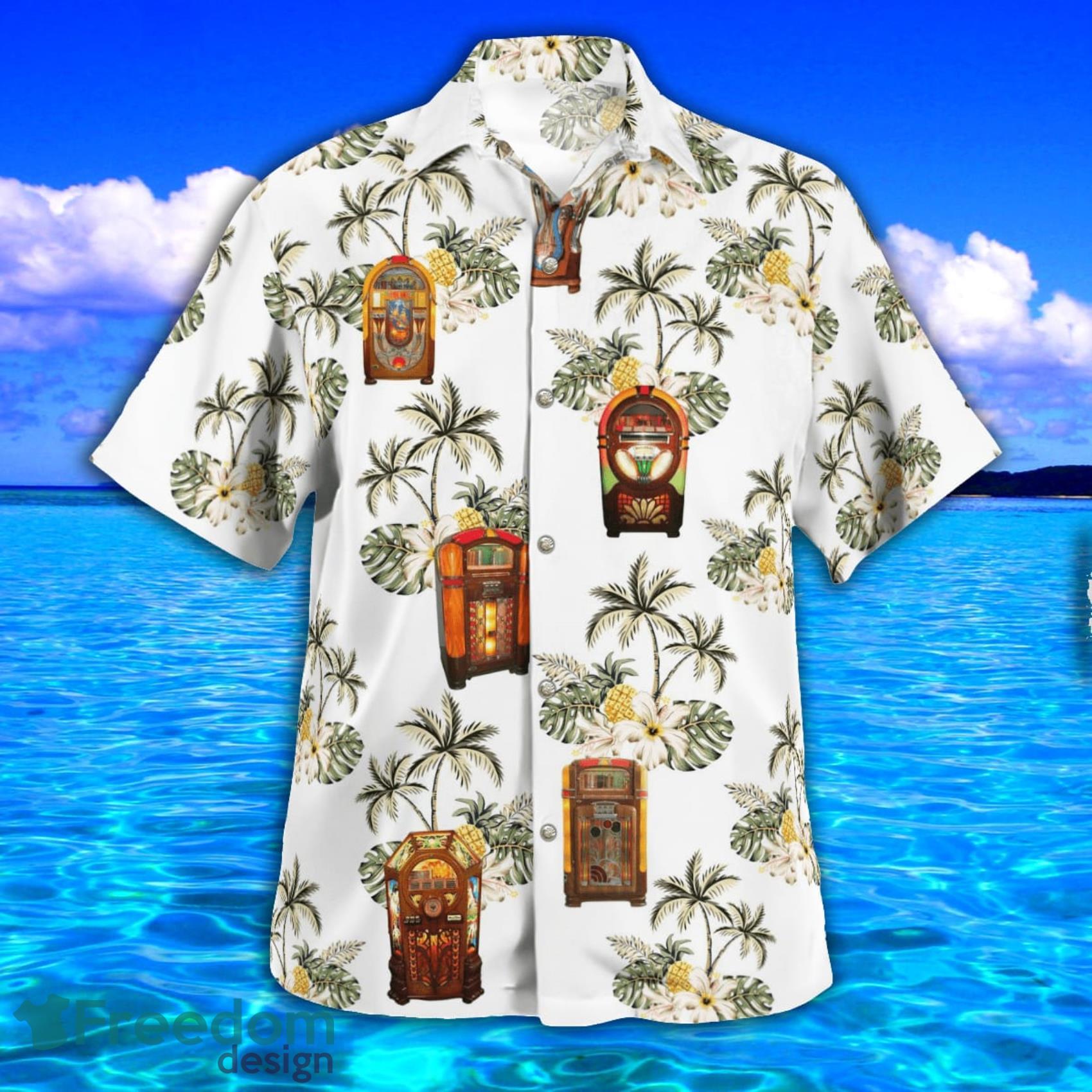 Golden Age Wurlitzer Jukeboxes White Tropical Style Hawaiian Shirt And Short Product Photo 2