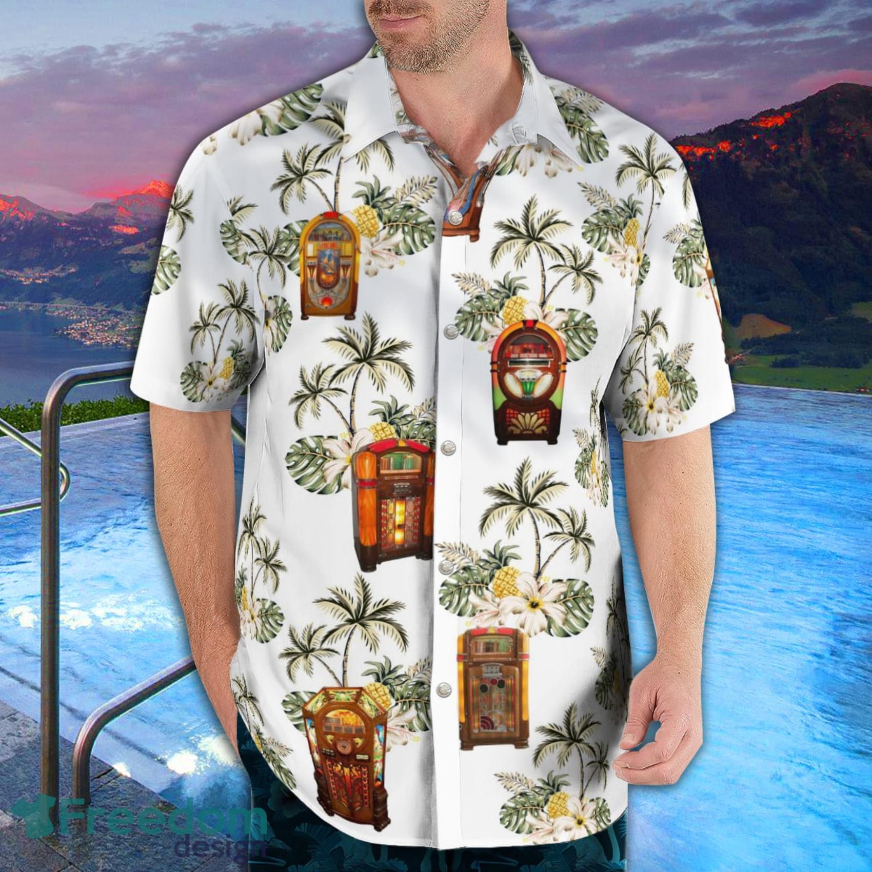 ''Golden Age'' Wurlitzer Jukeboxes White Tropical Style Hawaiian Shirt And Short image ''Golden Age'' Wurlitzer Jukeboxes White Tropical Style Hawaiian Shirt And Short