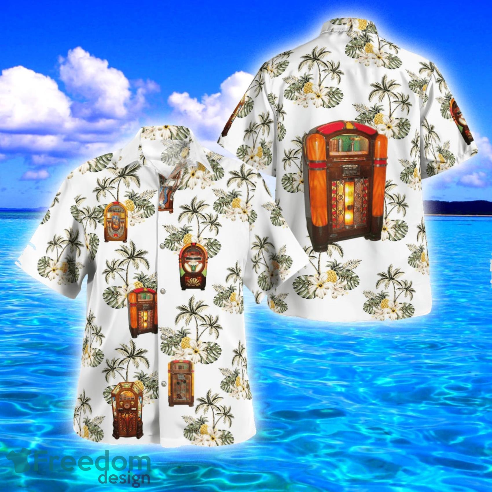''Golden Age'' Wurlitzer Jukeboxes White Tropical Style Hawaiian Shirt And Short Product Photo 1 ''Golden Age'' Wurlitzer Jukeboxes White Tropical Style Hawaiian Shirt And Short Product Photo 1