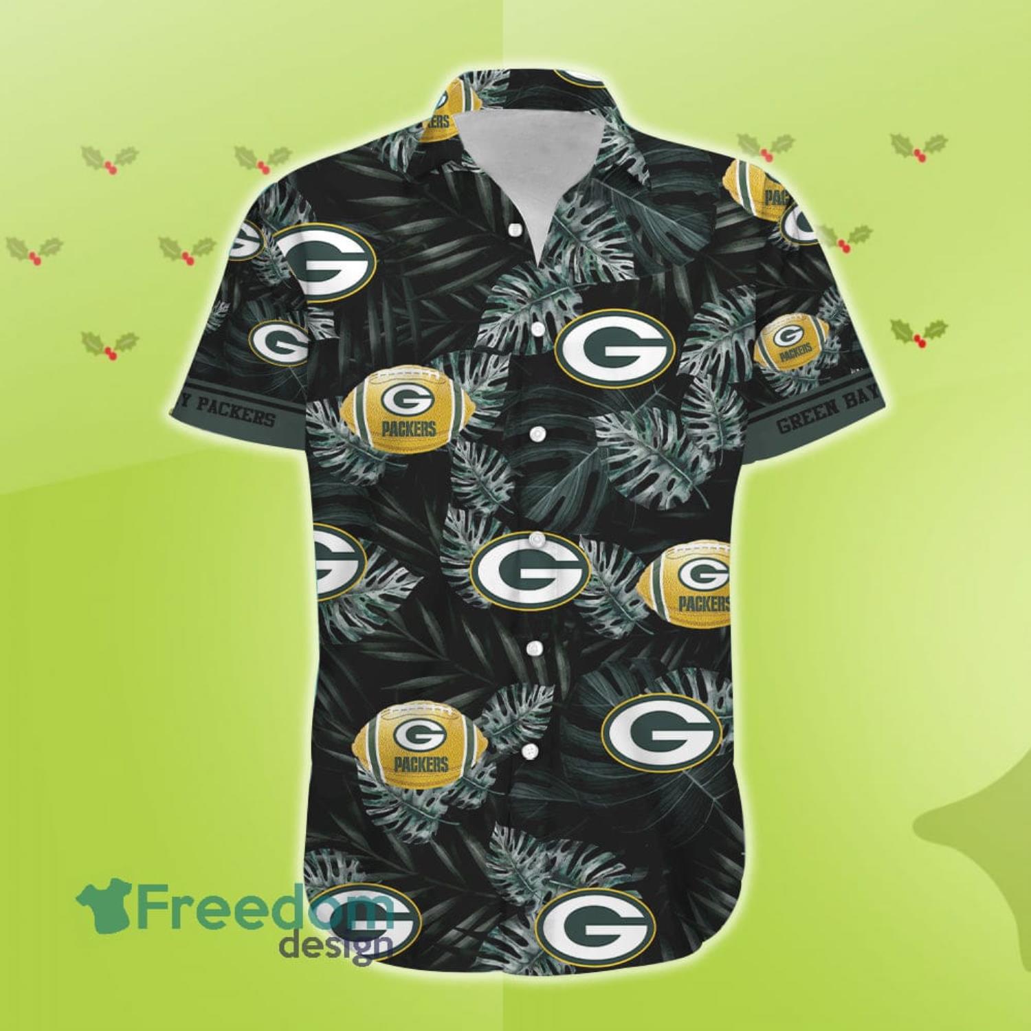 Men Green Bay Packers Football Floral Aloha Hawaiian Shirt Summer Vacation