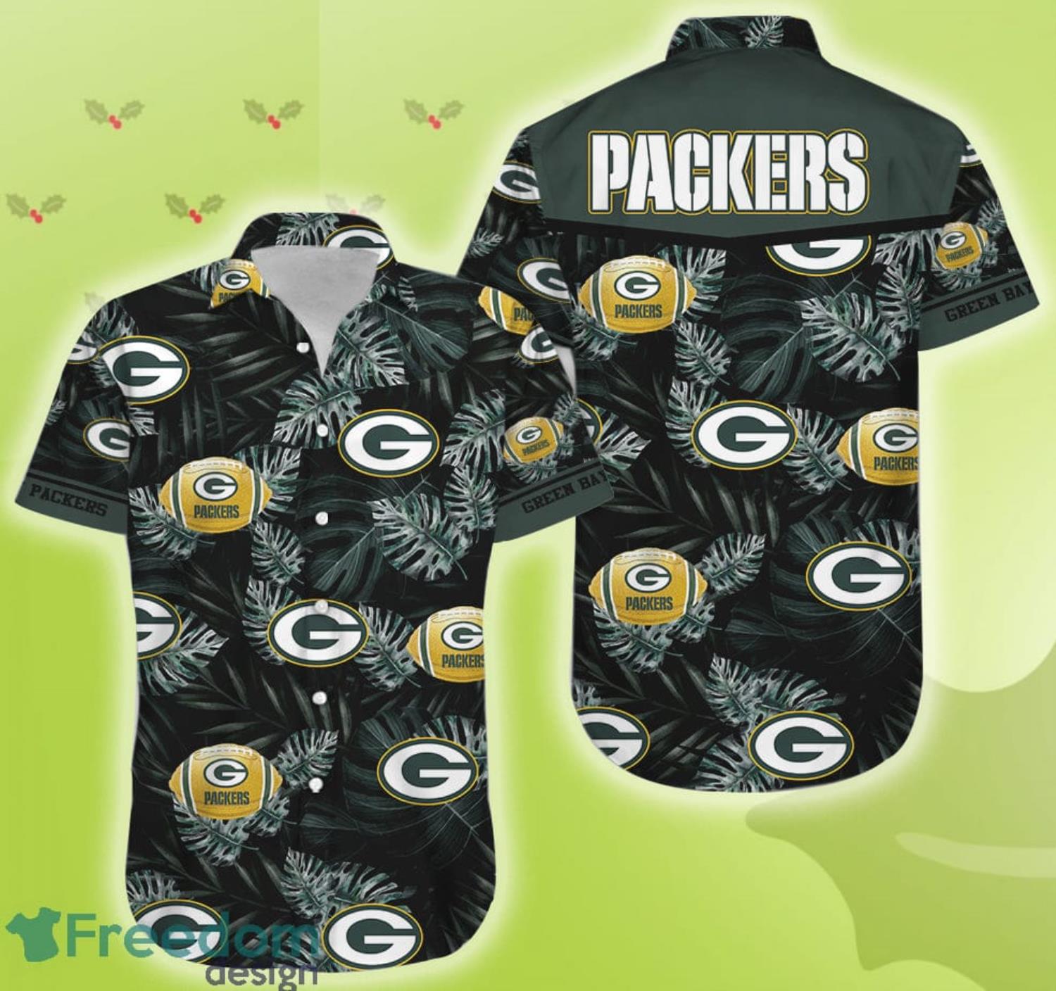 Men Green Bay Packers Football Floral Aloha Hawaiian Shirt Summer Vacation