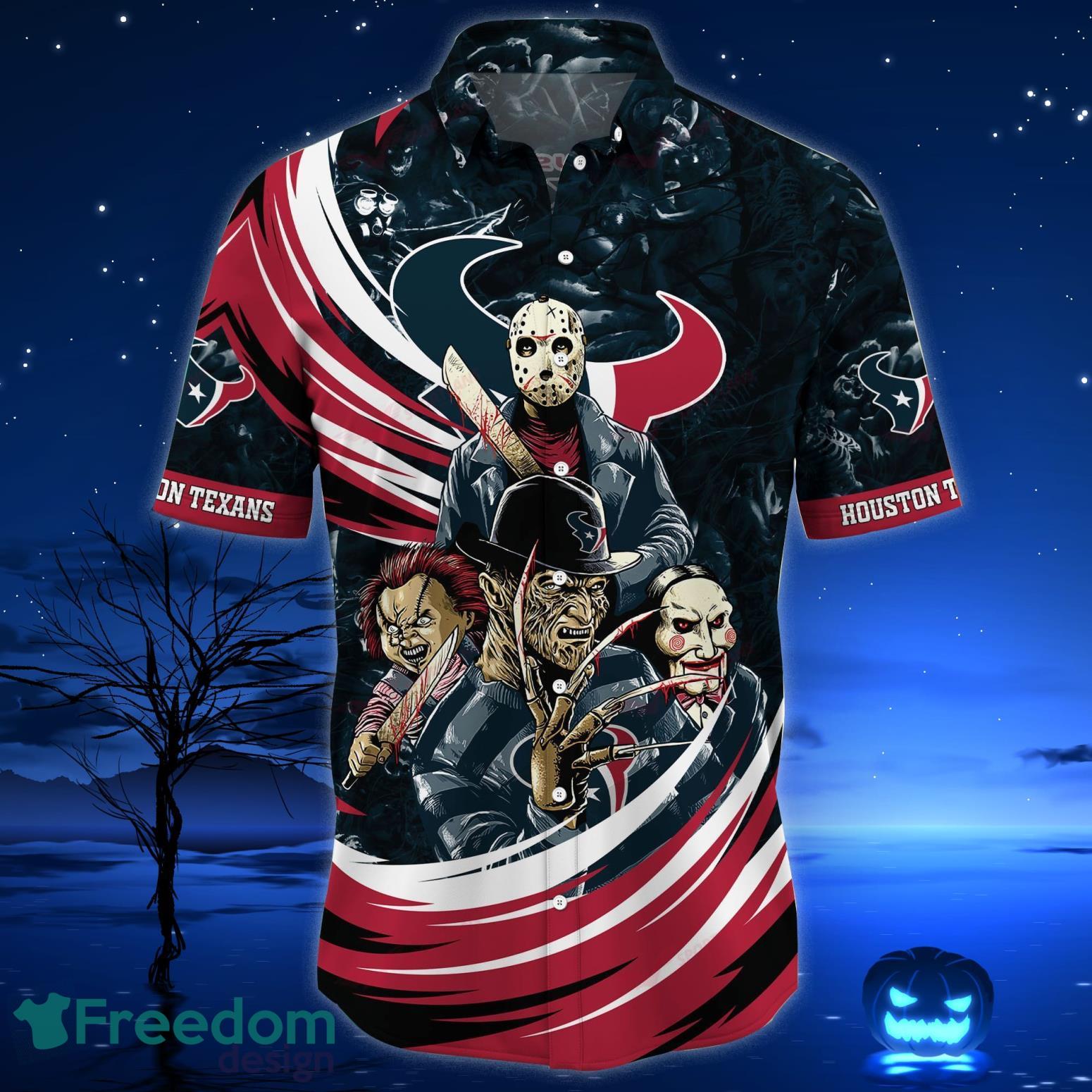 Houston Texans NFL Horror Movies Character Hawaiian Shirt And Shorts  Halloween Gifts - Freedomdesign