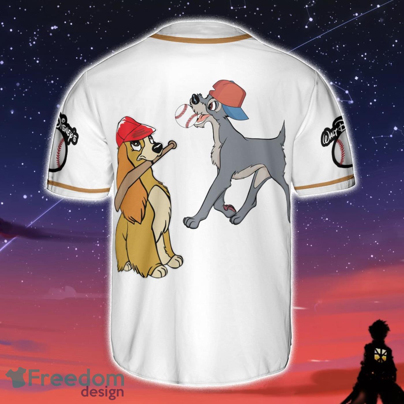 Lady ' The Tramp Dogs Disney Cartoon Graphics White Baseball Jersey Gift  For Sport Fans - Freedomdesign