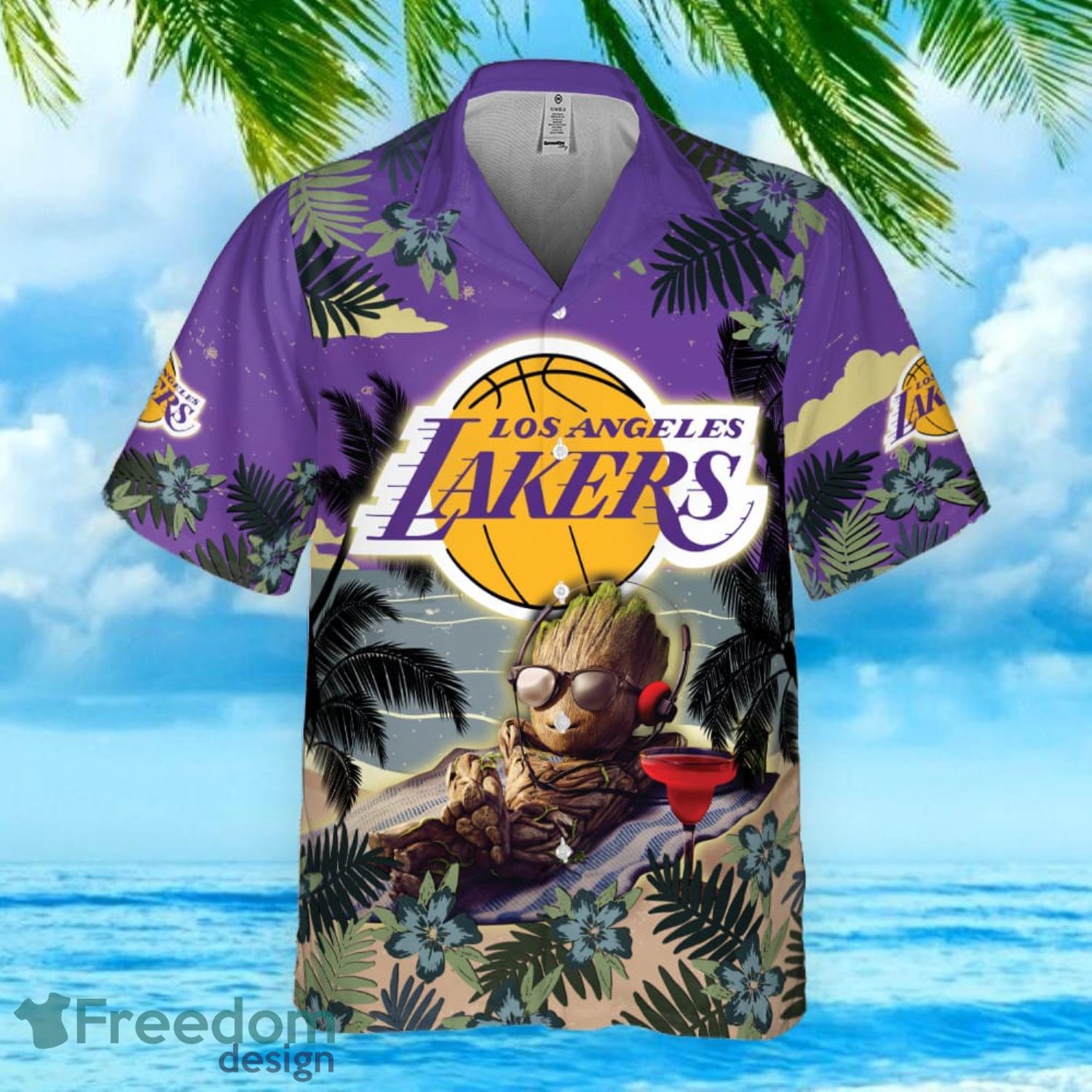 Los Angeles Lakers Summer With Baby Groot Basketball Association 2023  Summer Gift Aloha Hawaiian Shirt - Freedomdesign