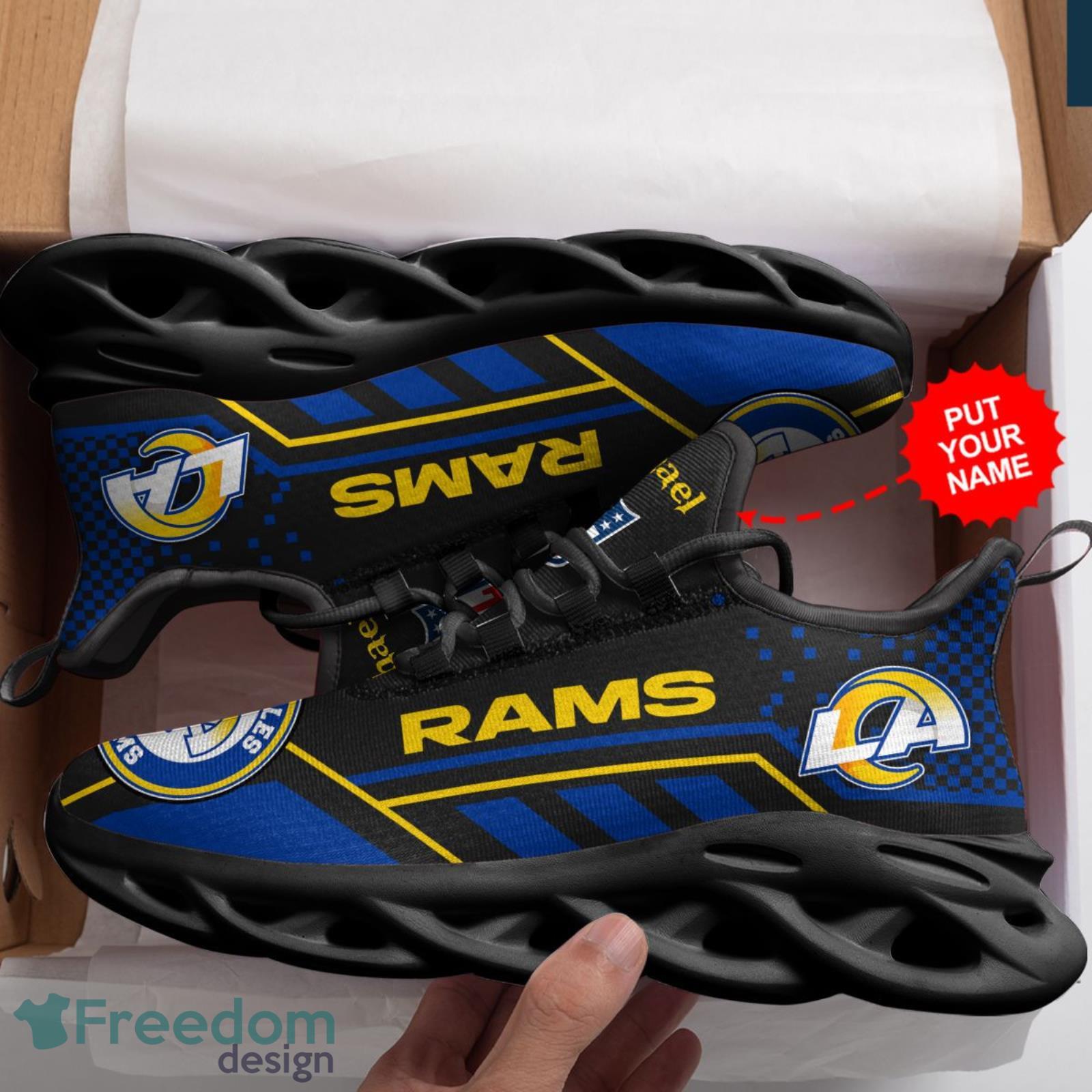 Los Angeles Rams Max Soul Sneakers Custom Name Running Shoes For Fans -  Freedomdesign