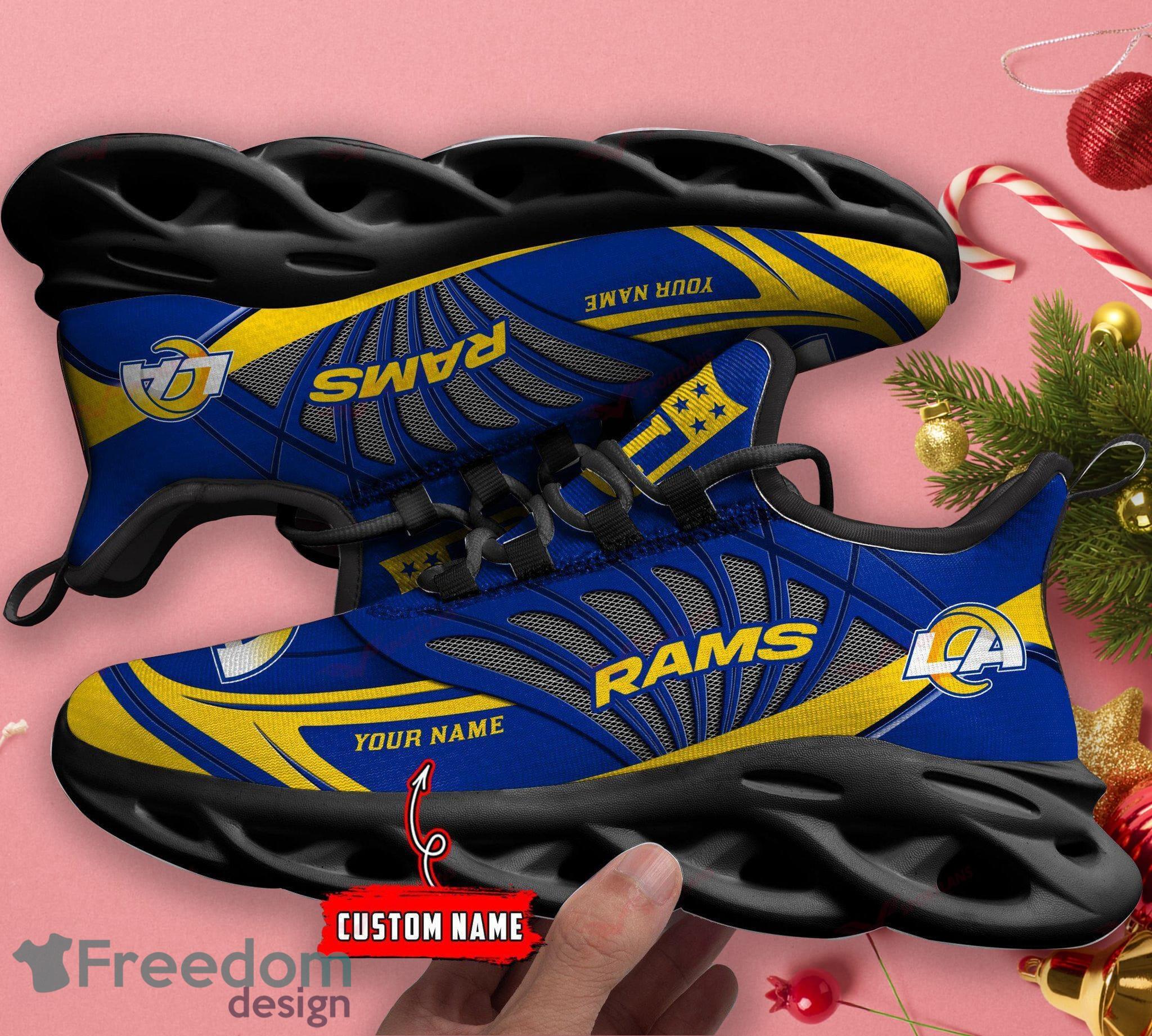 Personalize NFL Los Angeles Rams Blue Golden Max Soul Running Shoes -  T-shirts Low Price