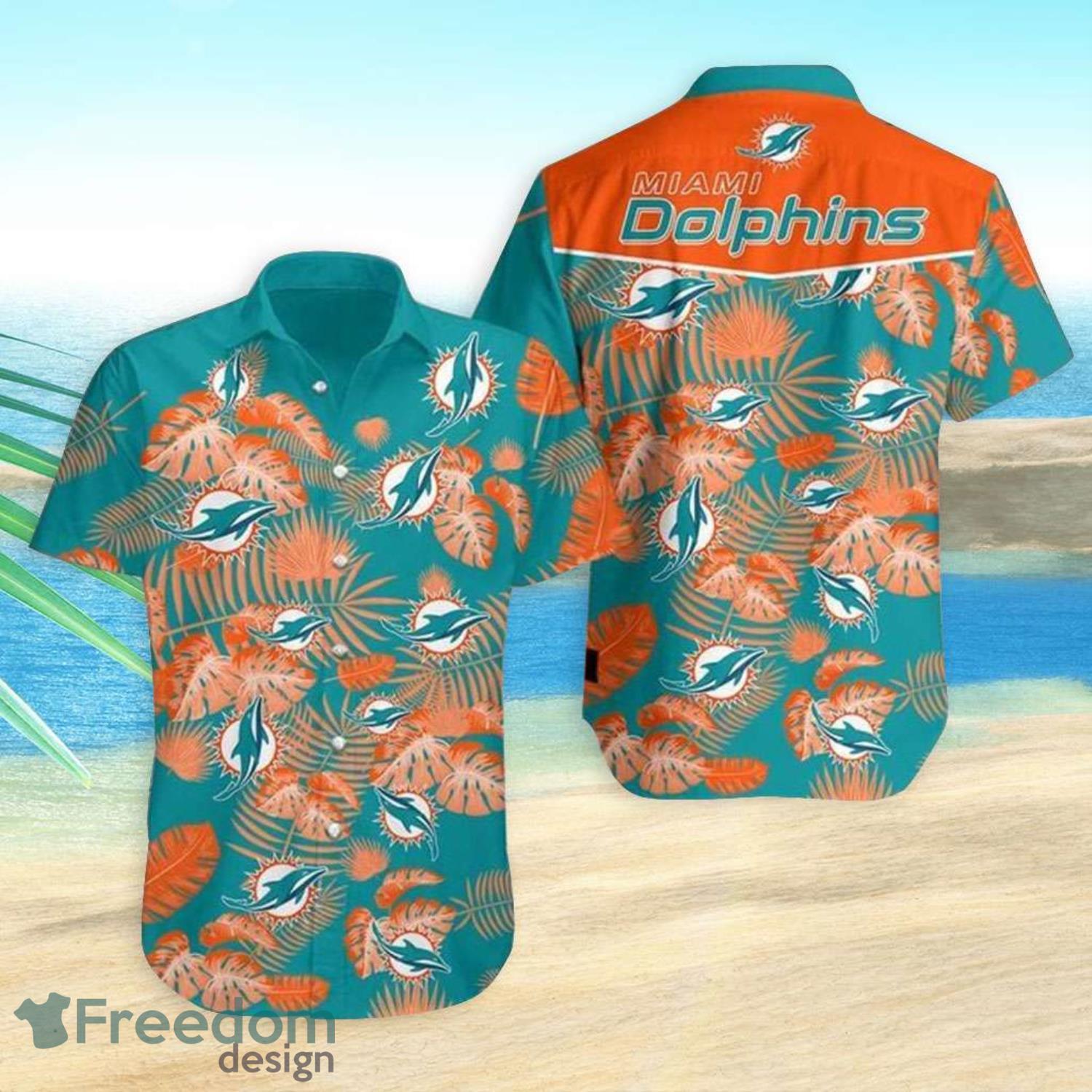 NFL Miami Dolphins Leaf Pattern Hawaiian Shirt And Shorts